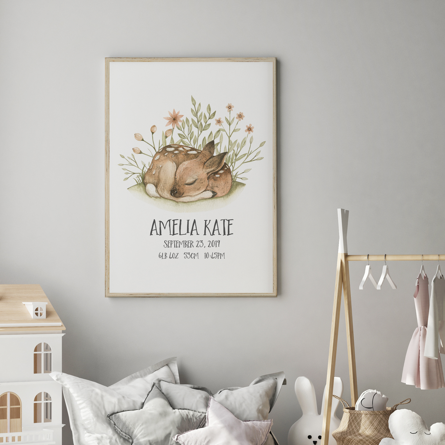 Woodland Deer Birth Print