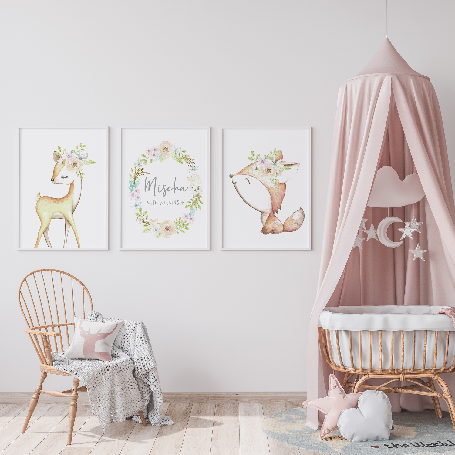 Woodland Deer, Fox & Name Print