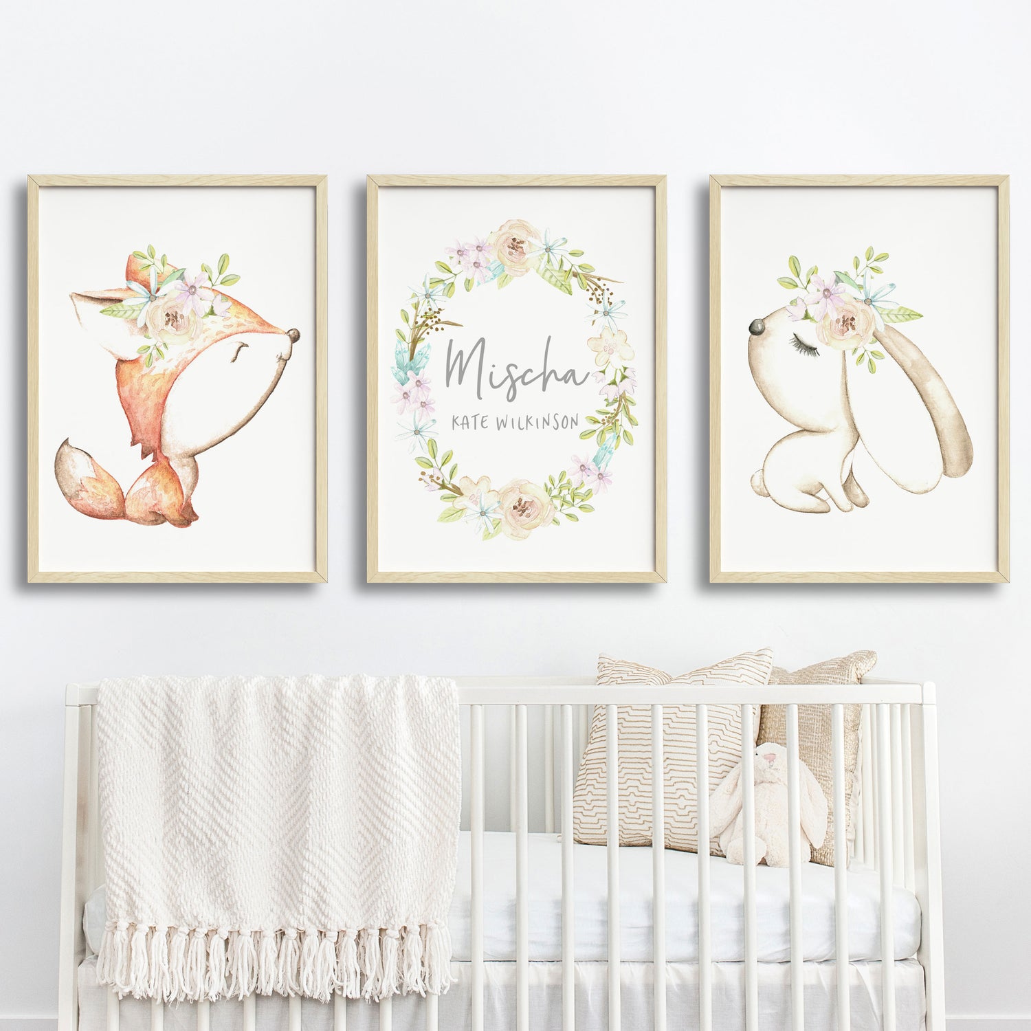 Woodland Fox, Bunny & Name Prints