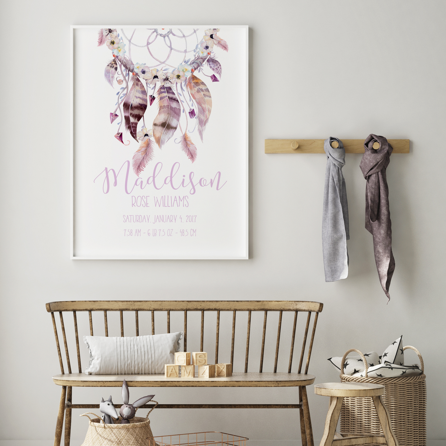 Woodland Boho Dreamcatcher Birth Print