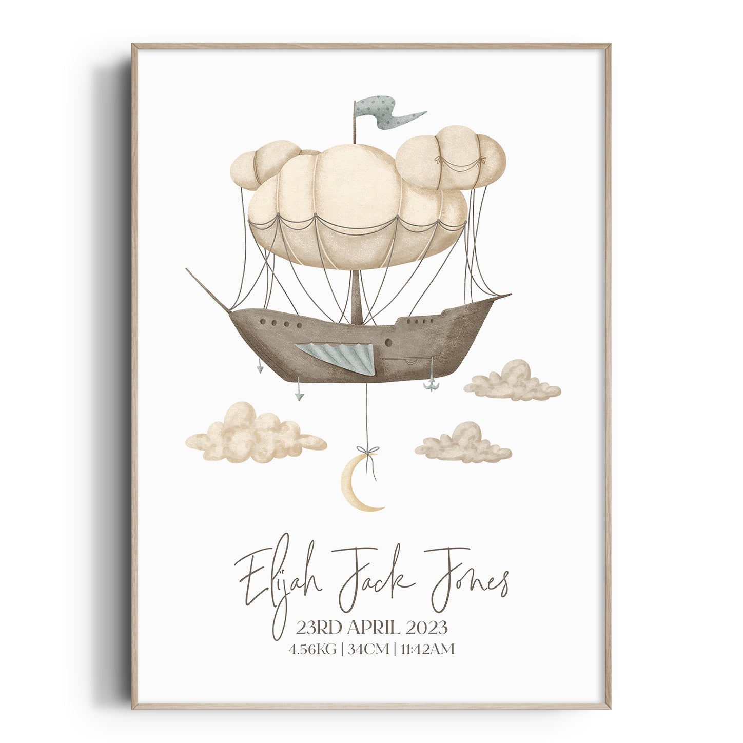 Hot Air Balloon Ship Birth Print