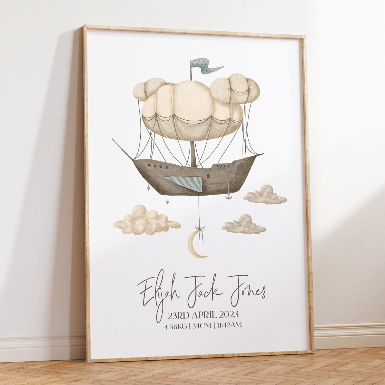 Hot Air Balloon Ship Birth Print