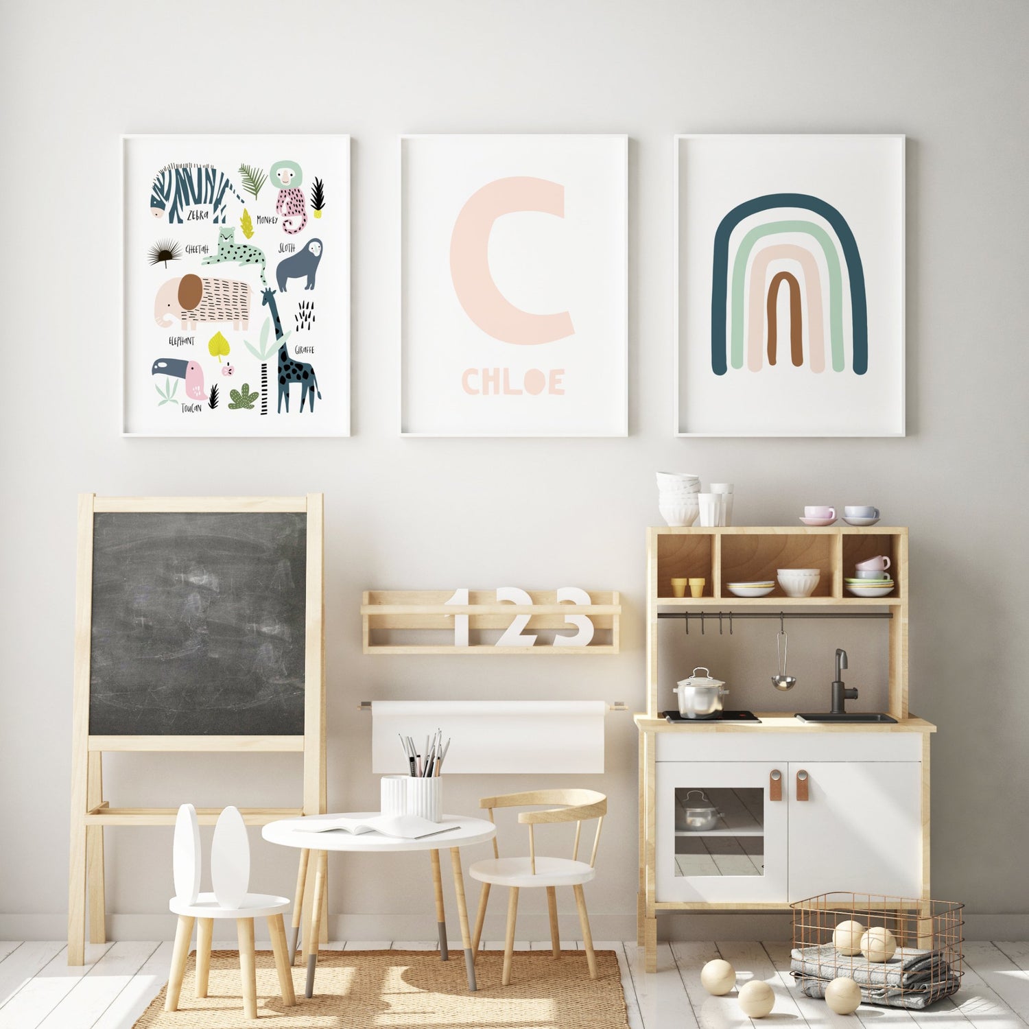Jungle Animals, Name & Rainbow Prints