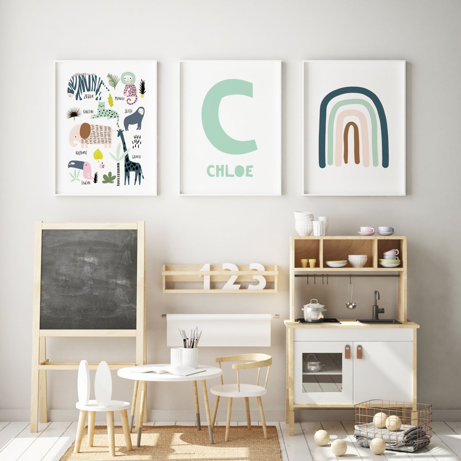 Jungle Animals, Name & Rainbow Prints