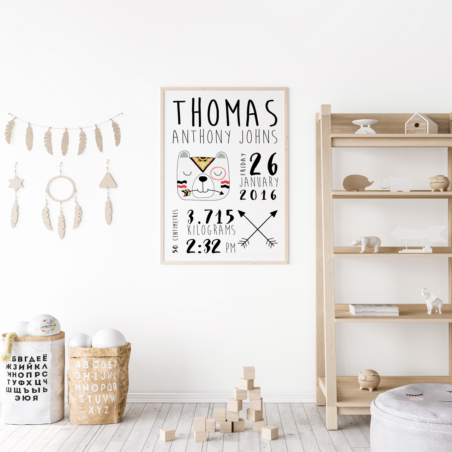 Tribal Bear & Arrows Birth Print