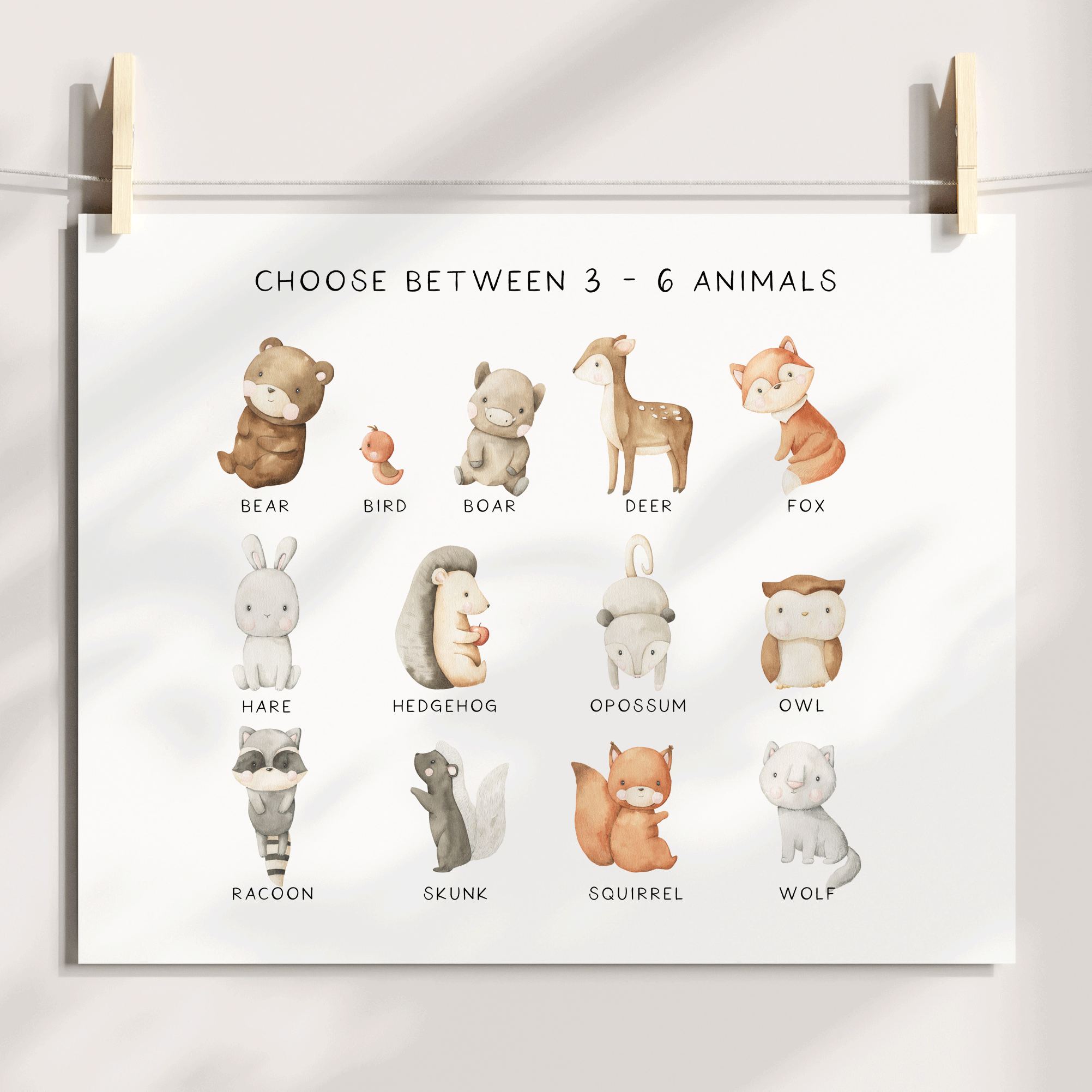 Woodland Animal Name Print