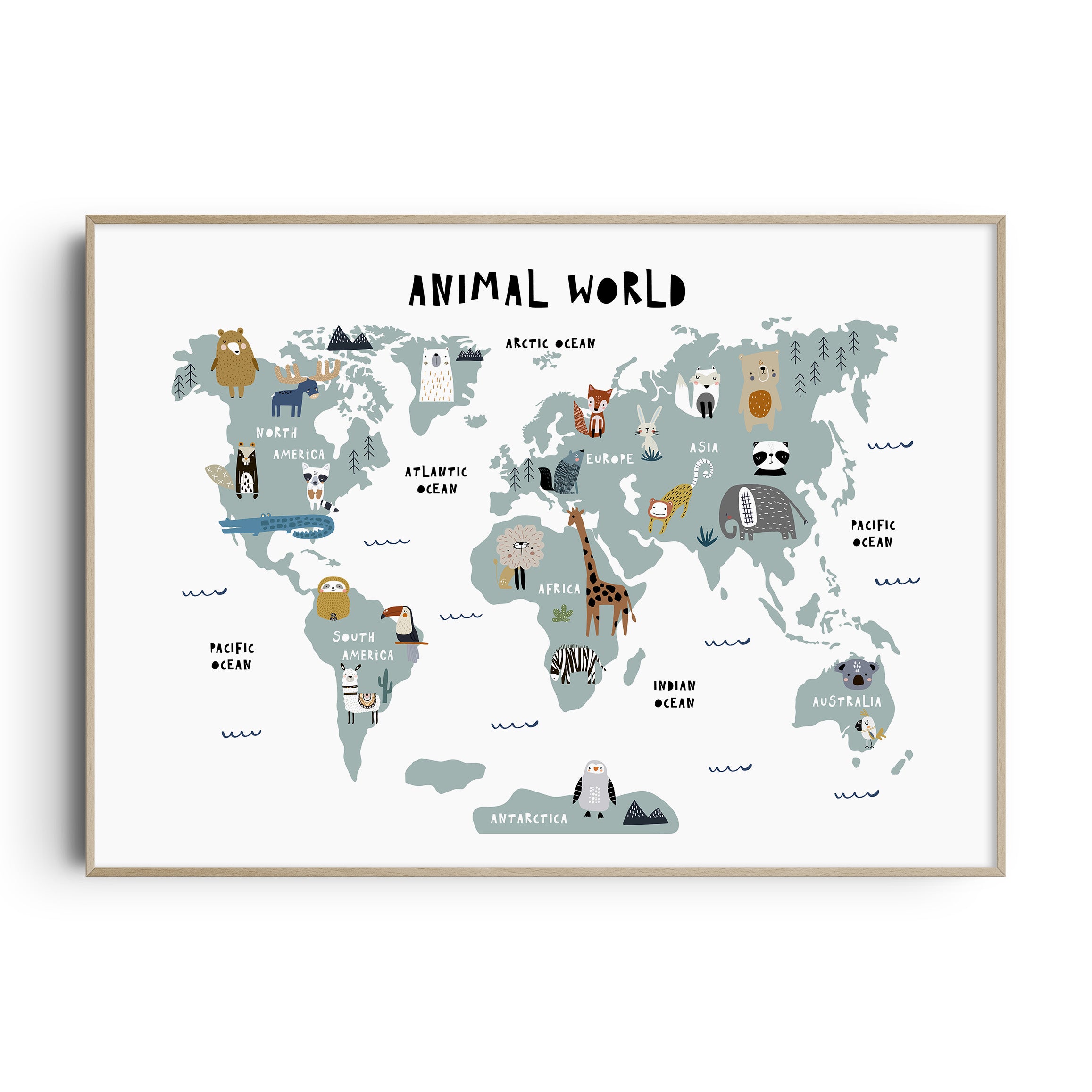 Travel Map, Kids World Map, World Map Poster, World Map Wall Art, Playroom Decor, Kids Room Decor, Animal hot World Map, USA, Canada