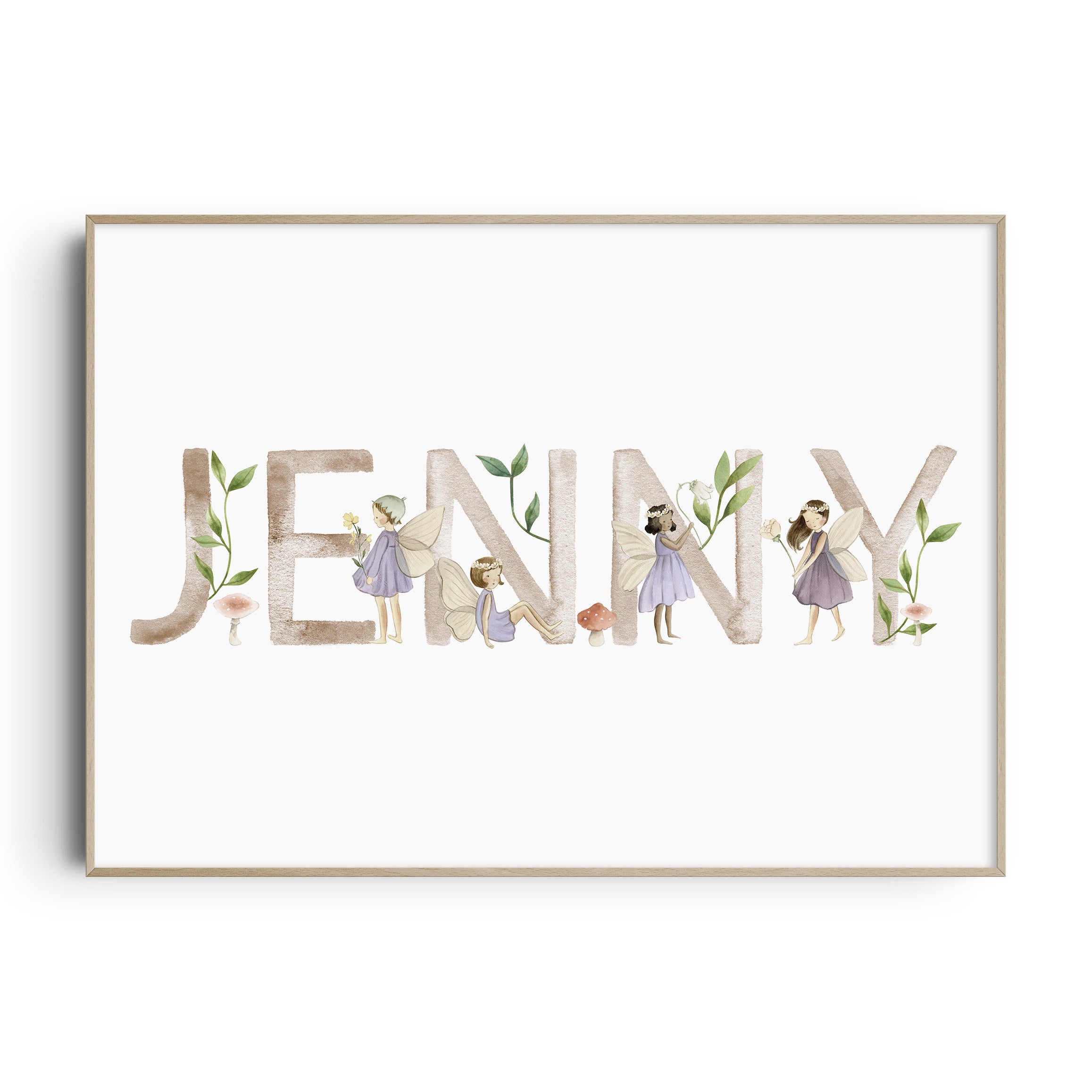 Fairy nursery wall art name birth print