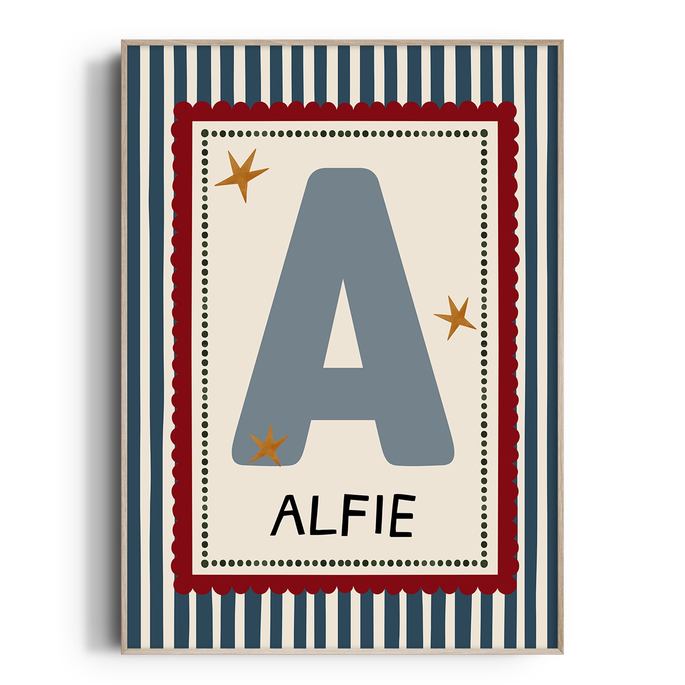 Dark Blue Stripe Letter & Name Print