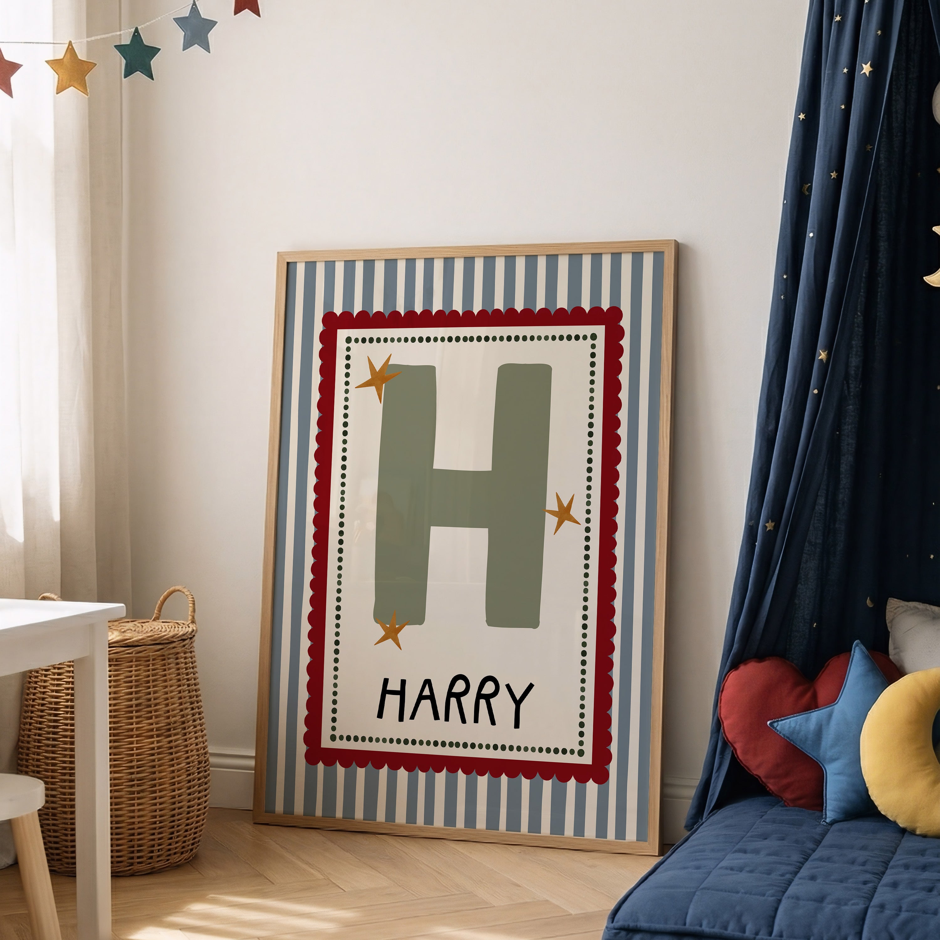 Blue Stripe Letter & Name Print