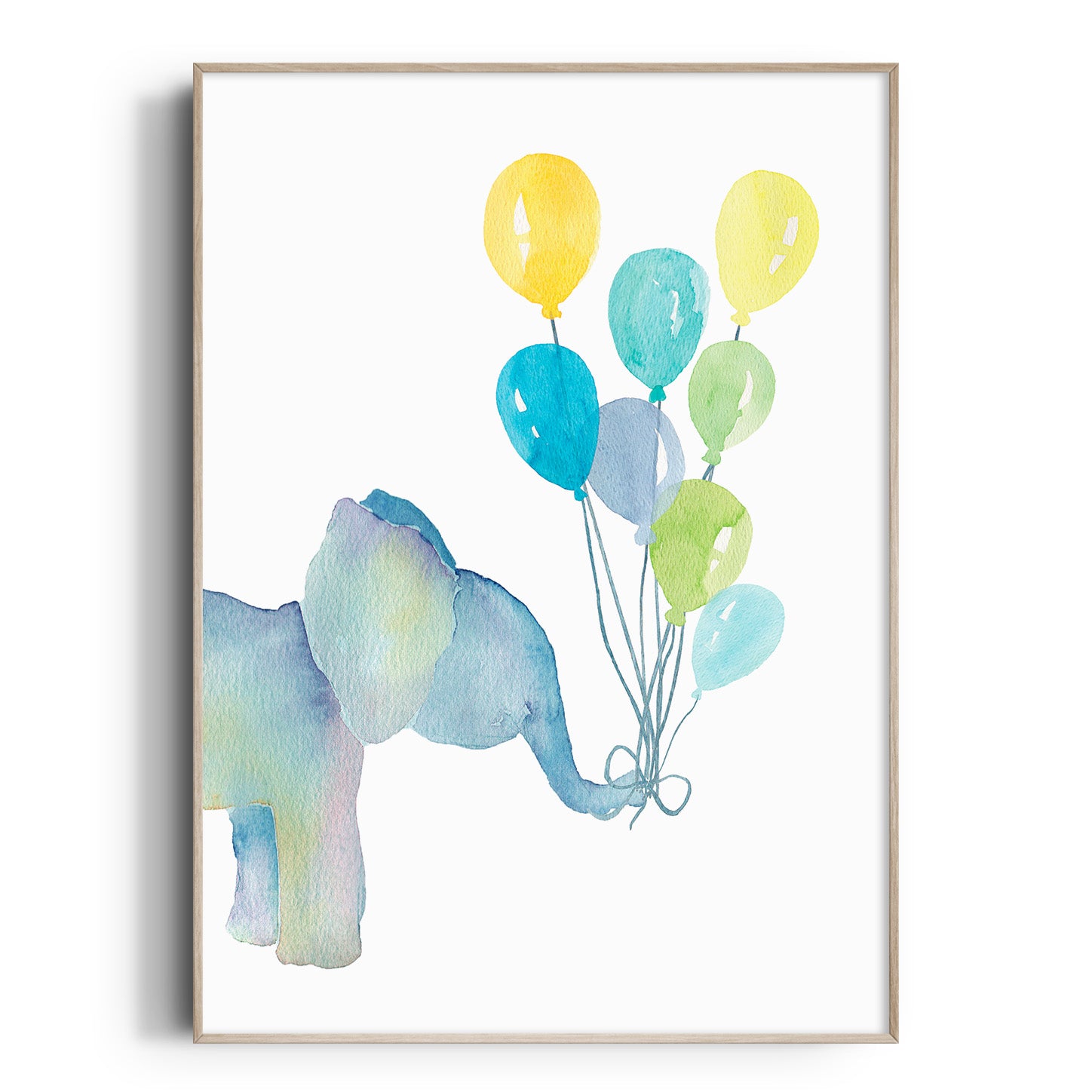Watercolour Elephant with Balloons Print