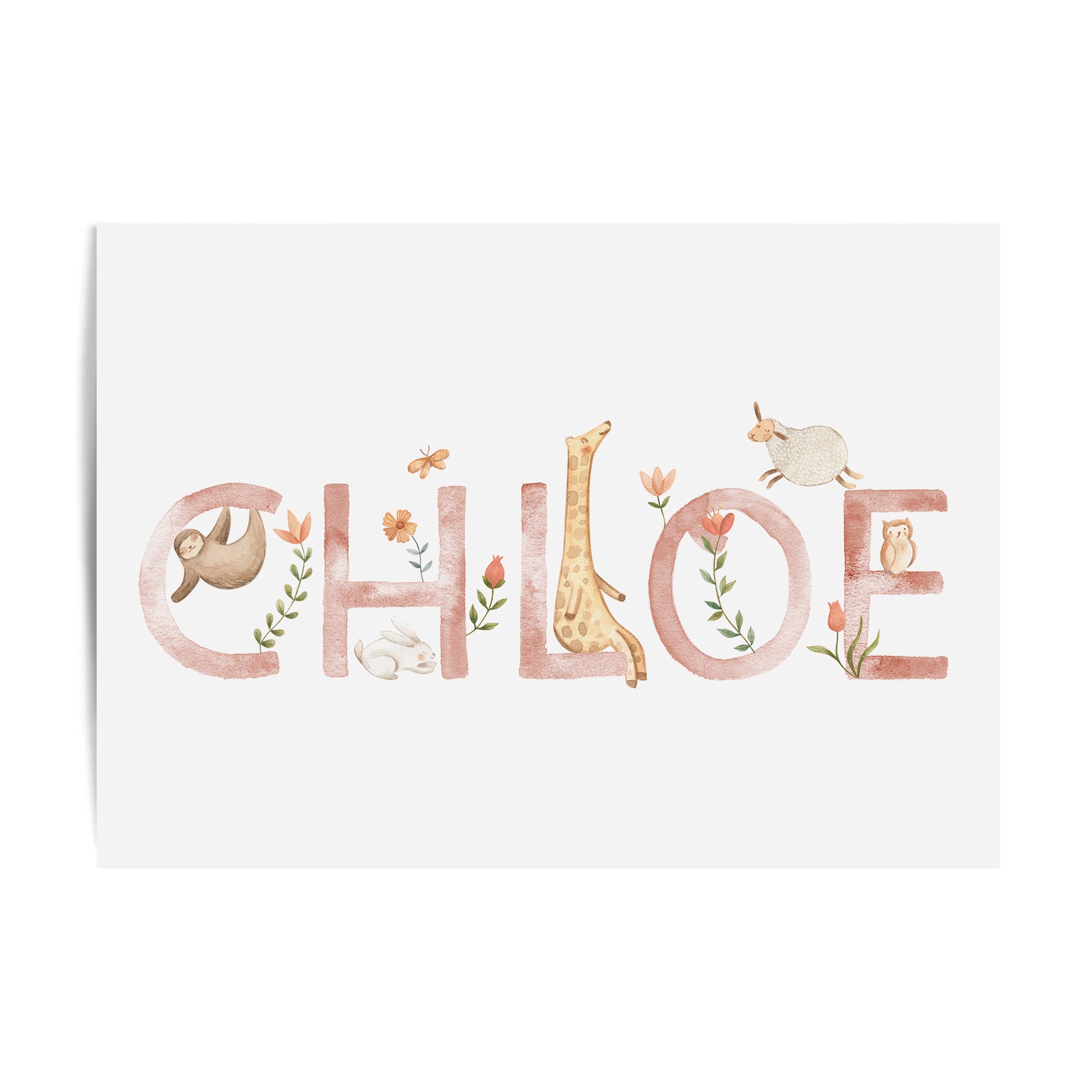 Floral Safari & Jungle Animal Name Print