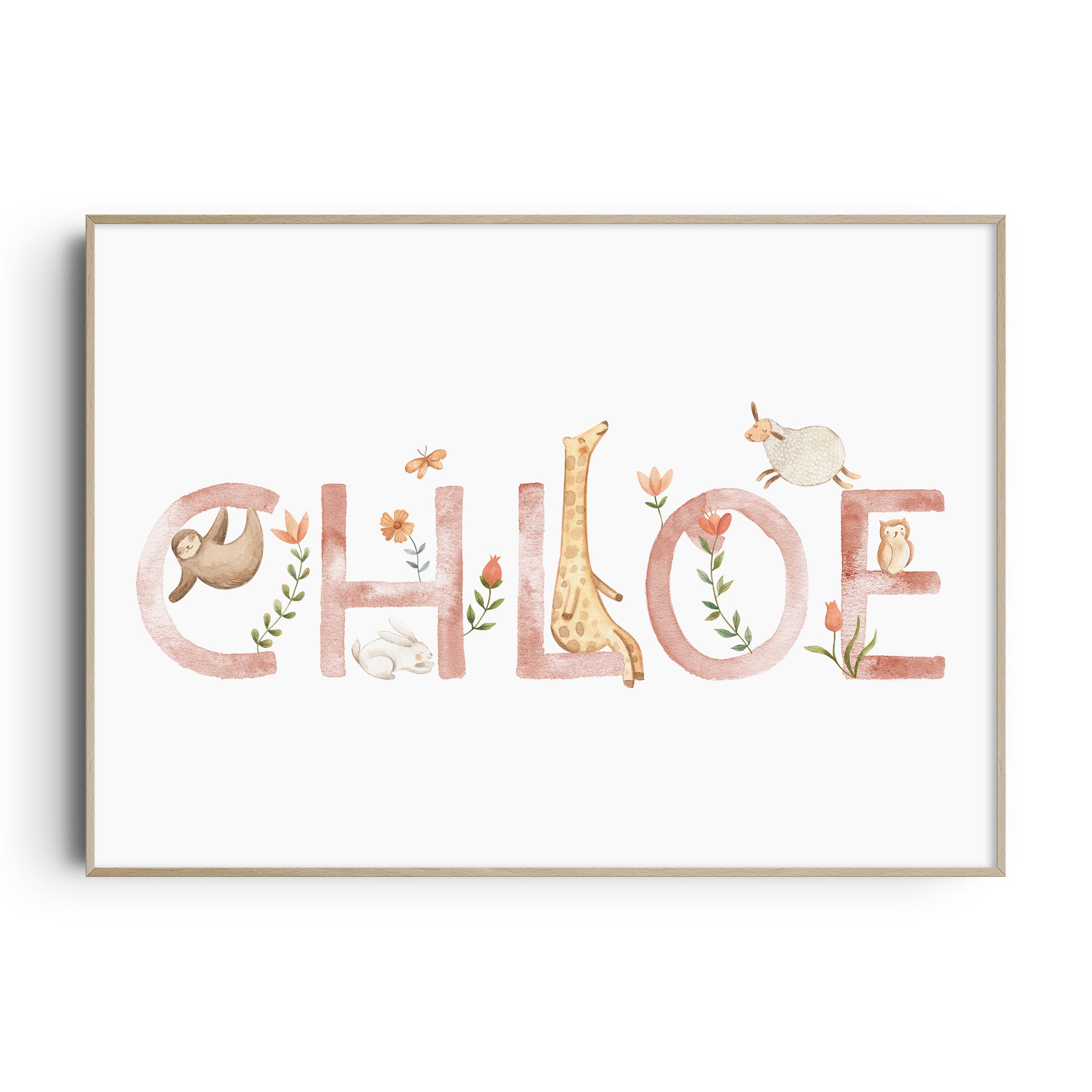 Floral Safari & Jungle Animal Name Print