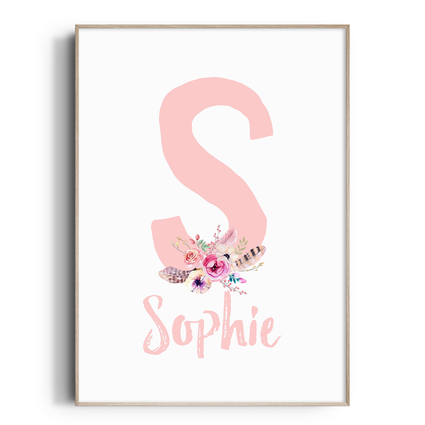 Pink Floral Boho Letter & Name Print