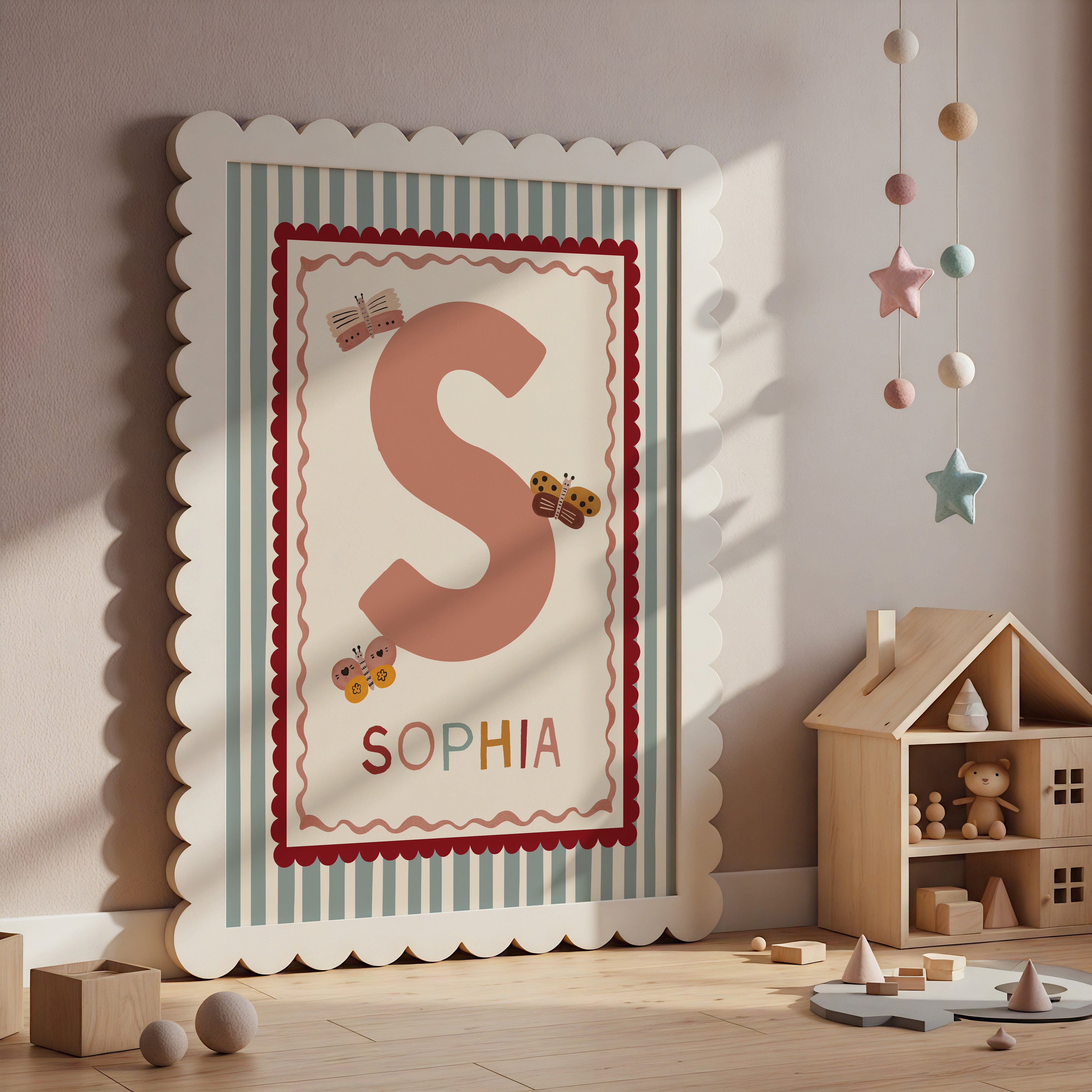 Stripe Butterfly Name & Initial Print