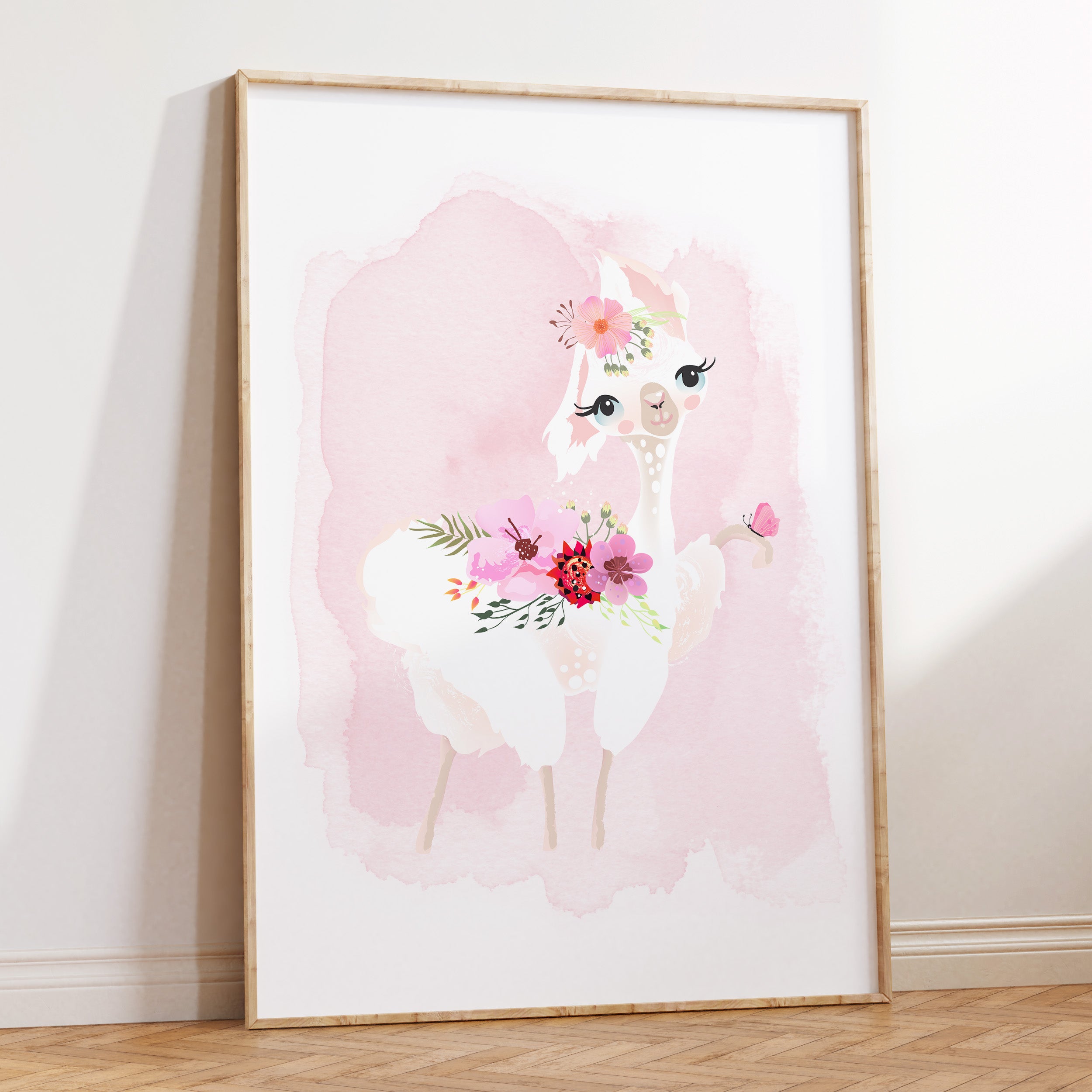 Floral Baby Llama Print