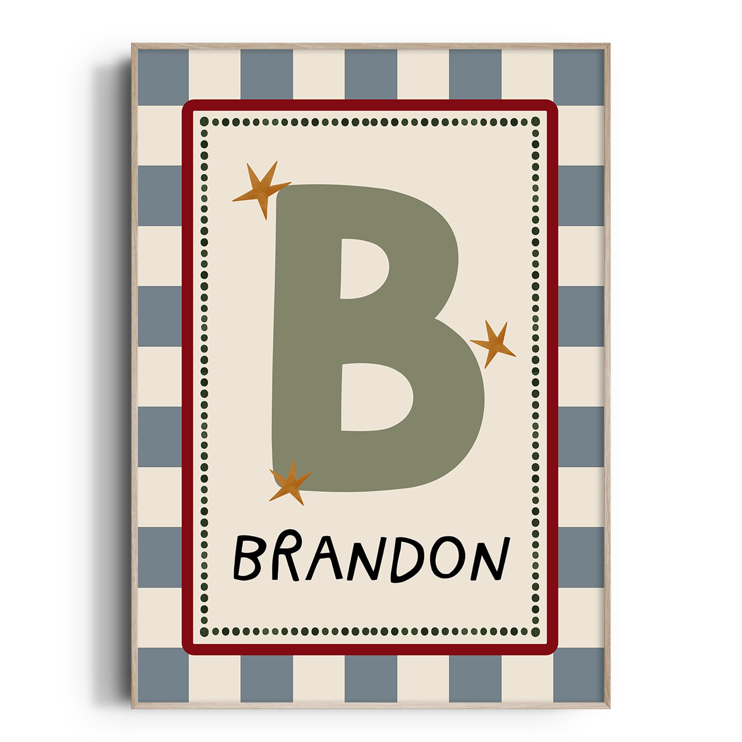 Blue Check Letter & Name Print