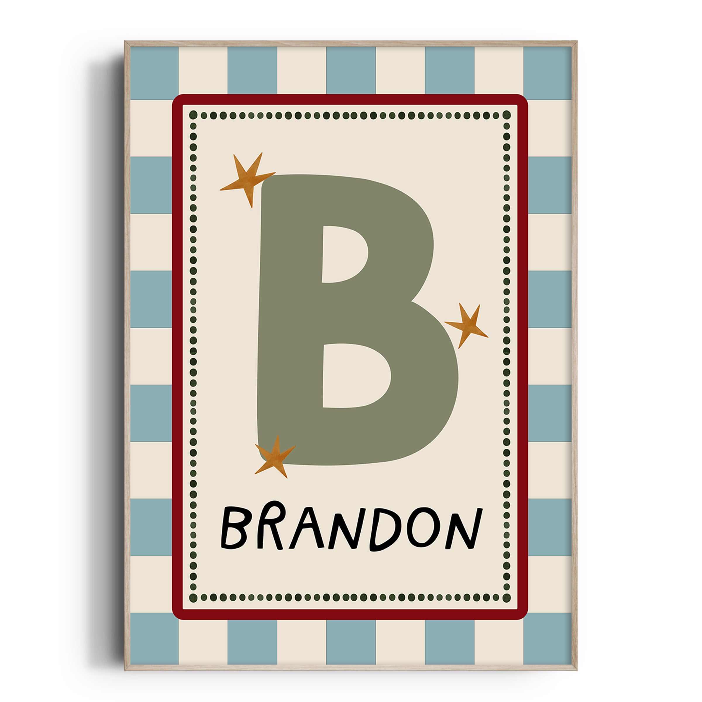 Blue Check Letter & Name Print