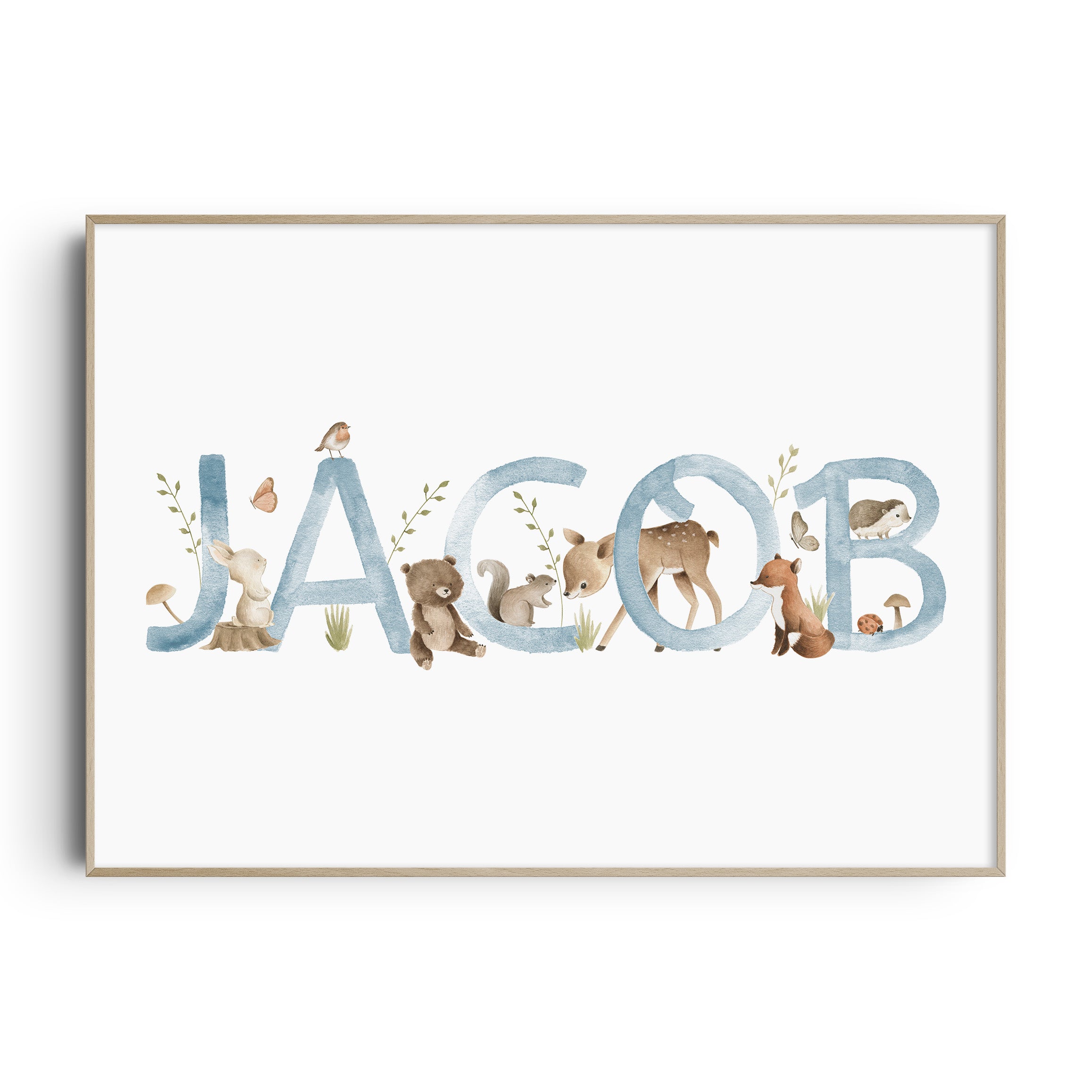 Woodland Animal Nursery Wall Art Print Name