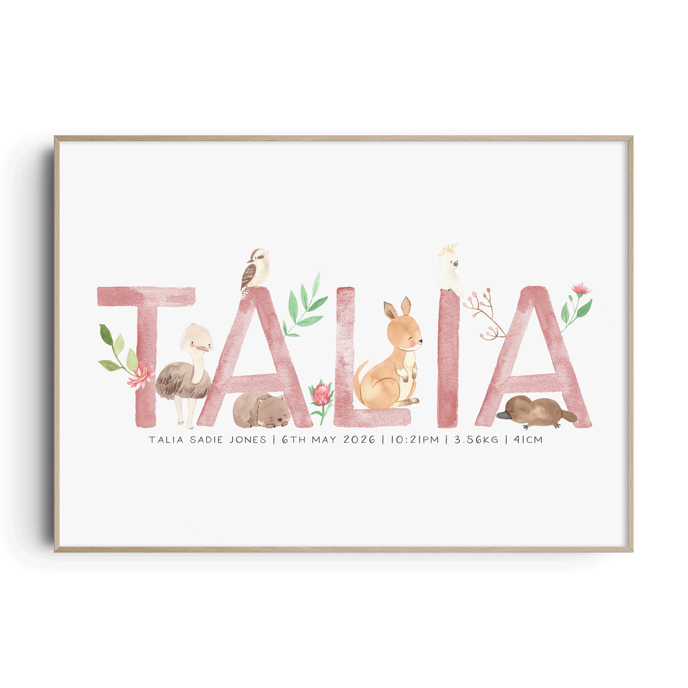 Australian Animals Floral Name Print