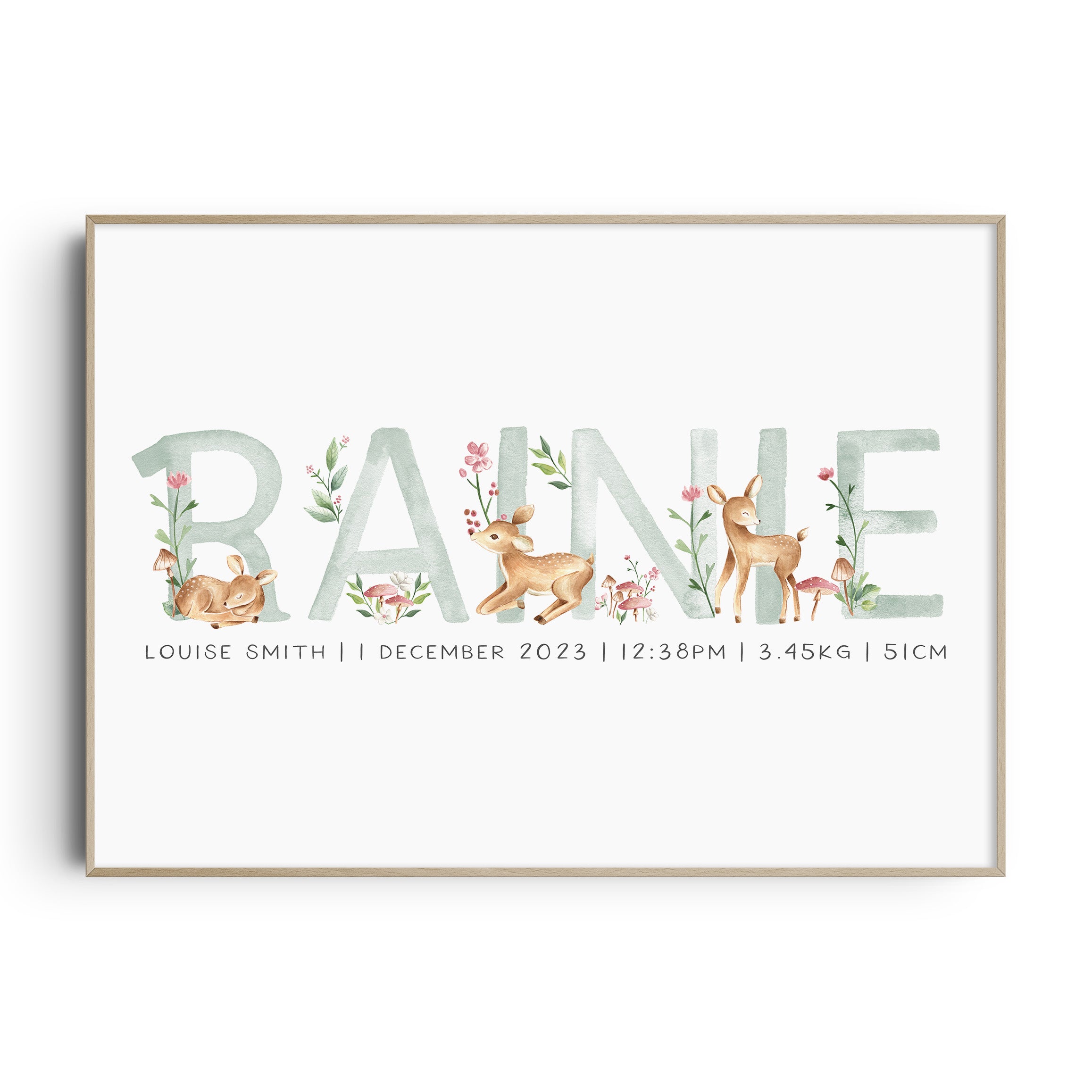 Baby Deers Name & Birth Print