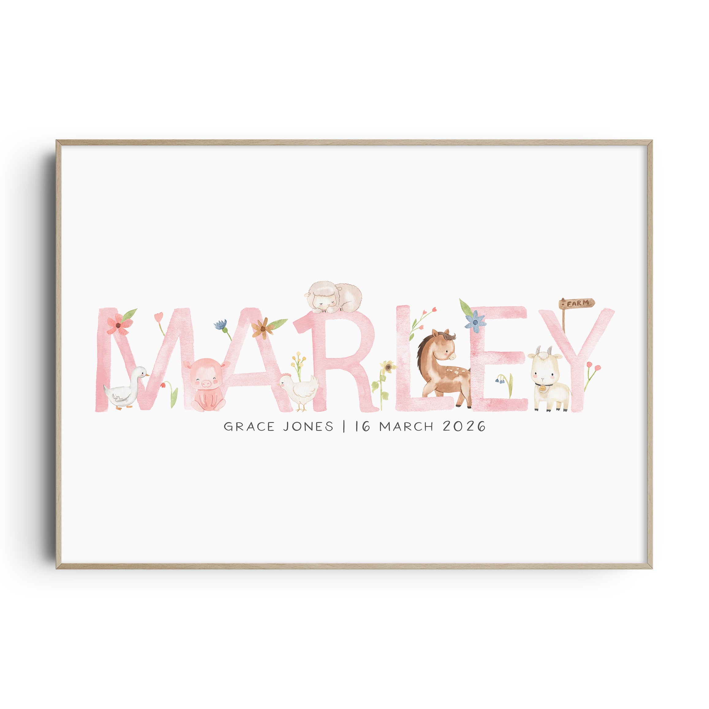 Floral Farm Animal Name Print