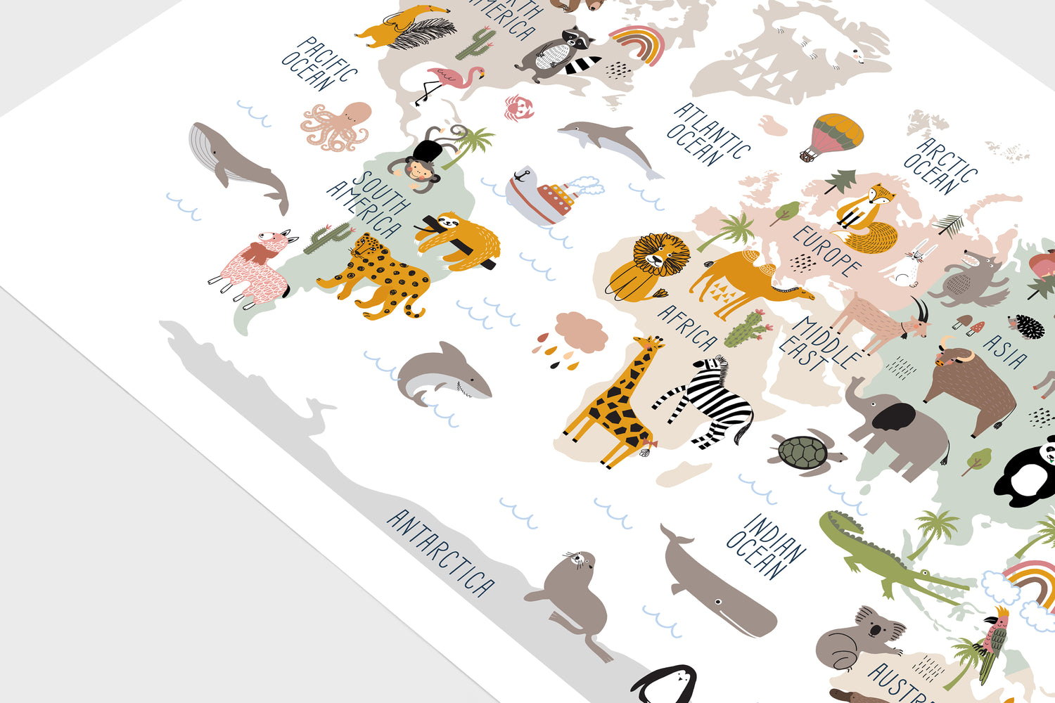 Nursery Wall Art Prints Animal World Map