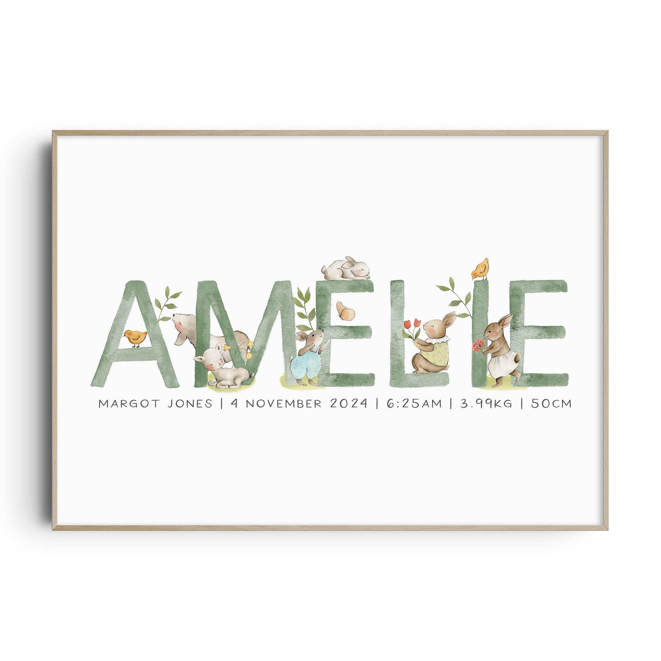 Spring Animals Name & Birth Print