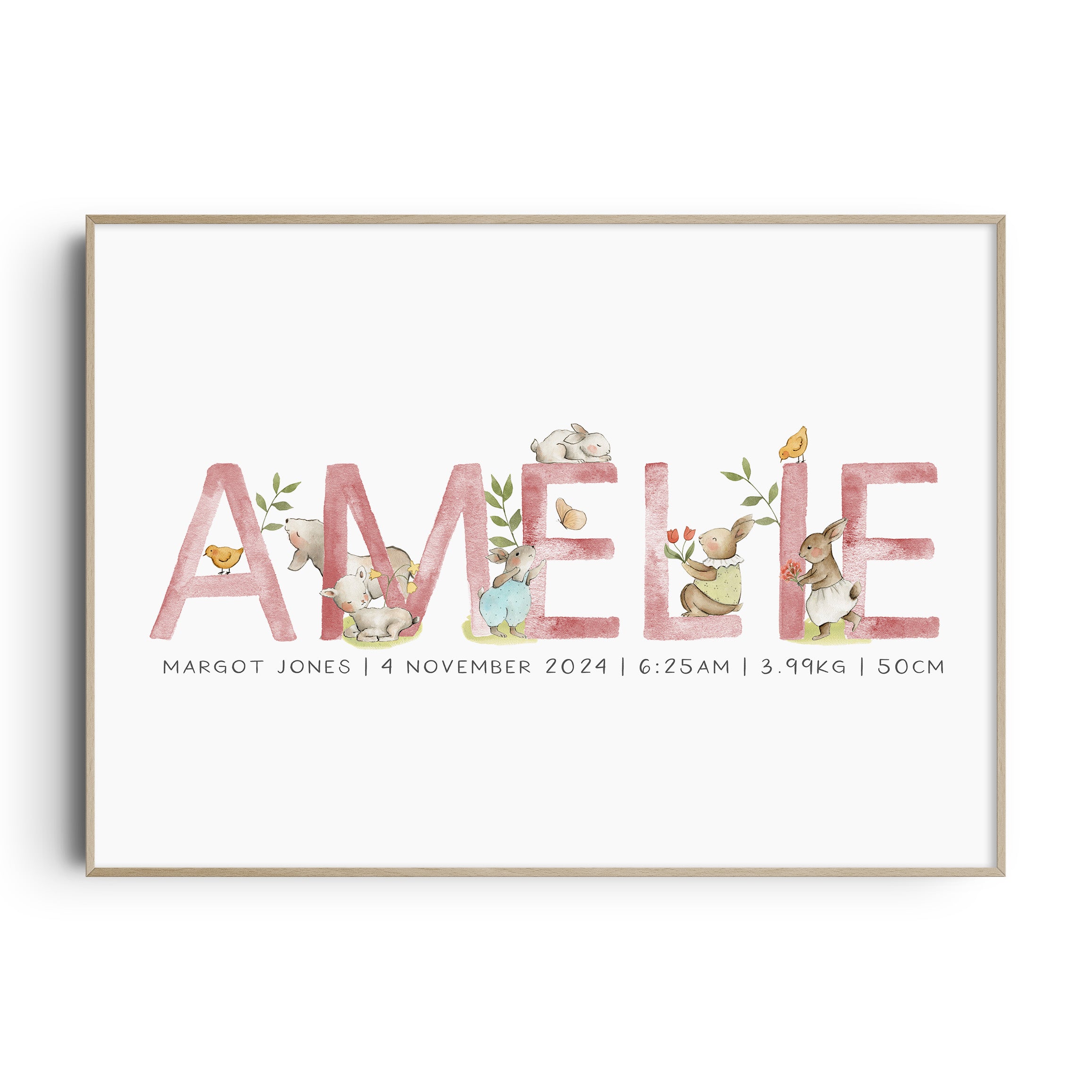 Spring Animals Name & Birth Print