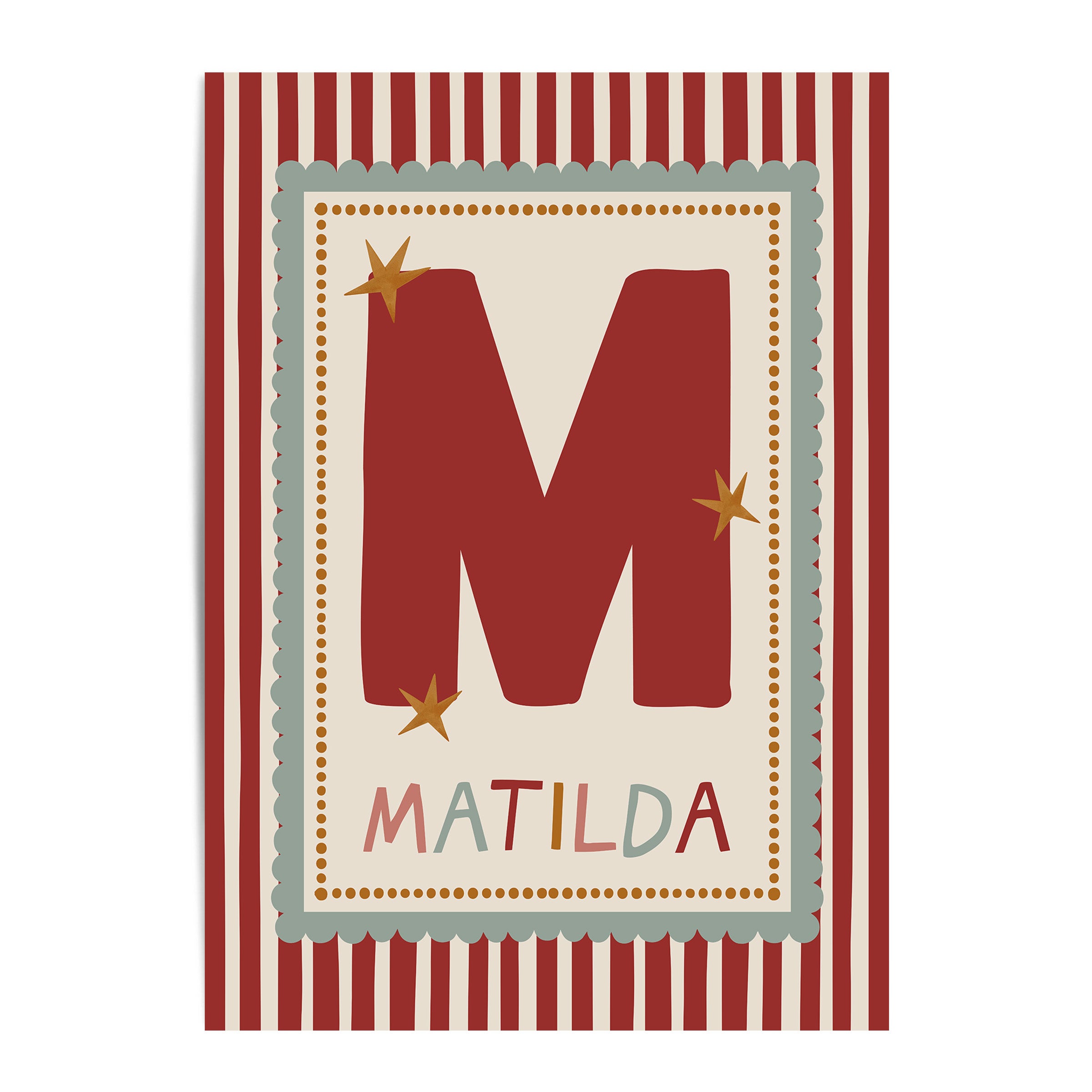 Green Scallop Red Stripe Letter & Name Print