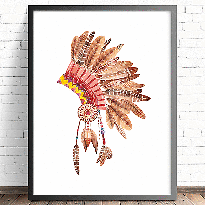 Wall Décor - Nursery Bedroom Decor Wall Art Print -A4 A3-Tribal Boho Headdress - The Kids Print Store