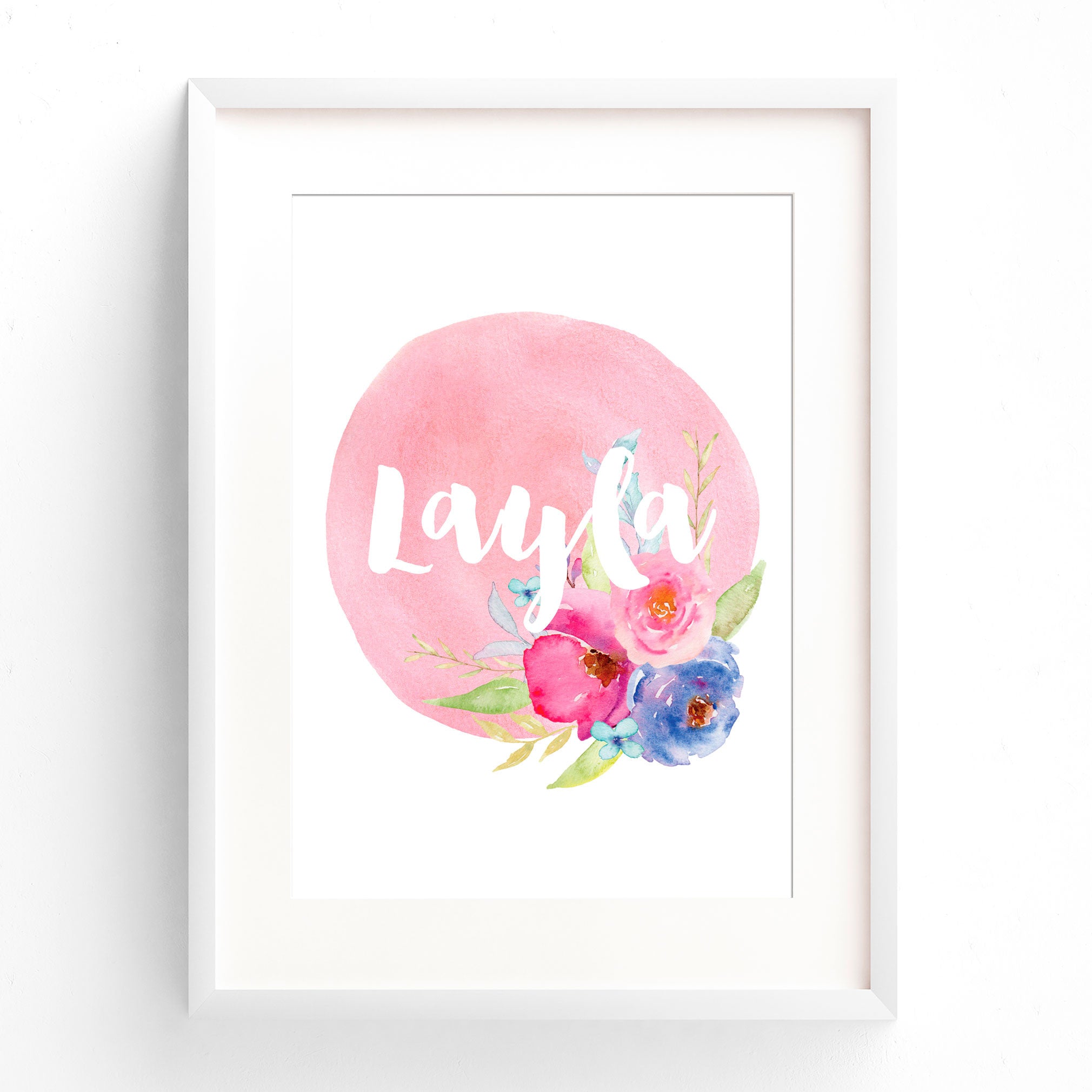 Pink Floral Watercolour Name Print