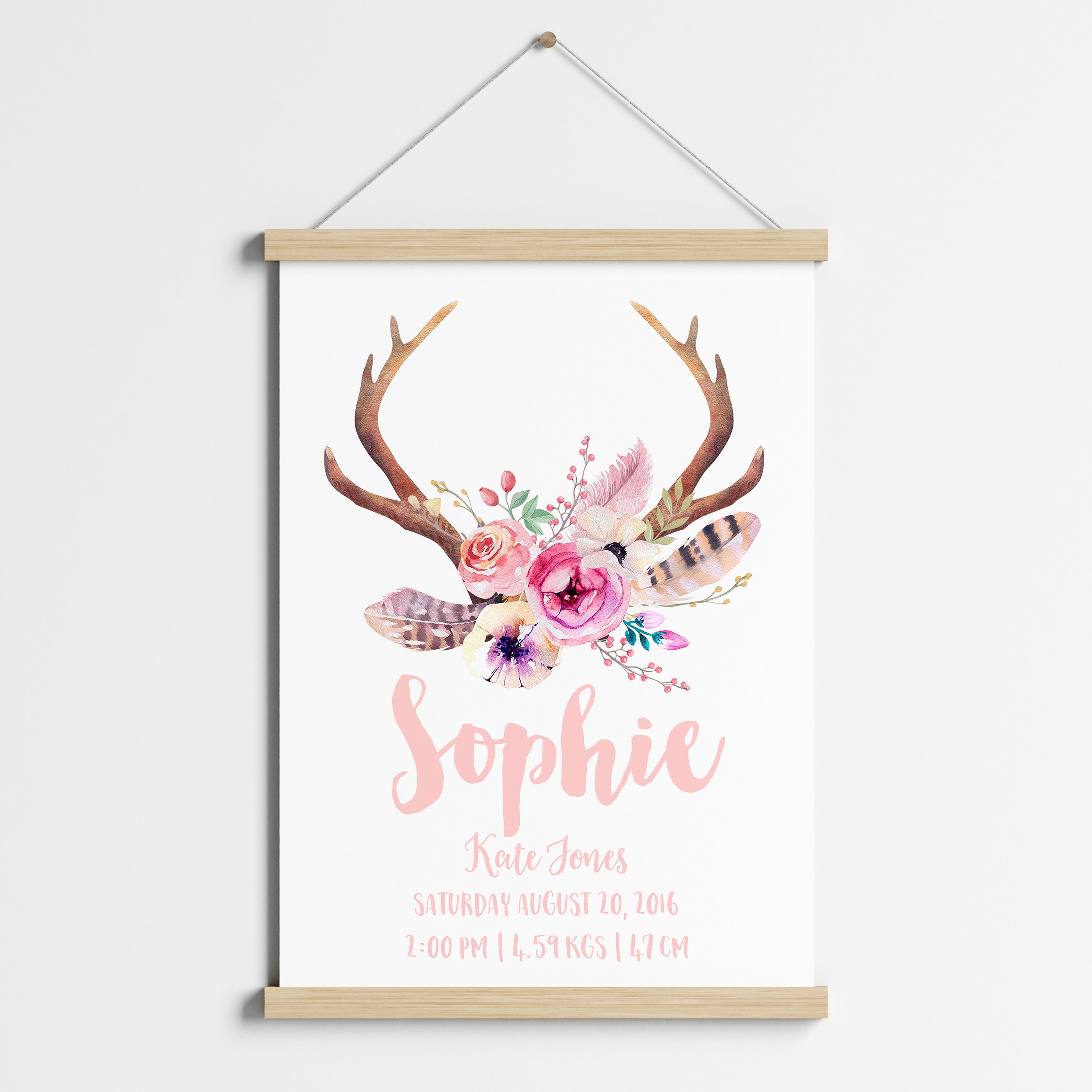 Tribal Boho Antler Birth Print