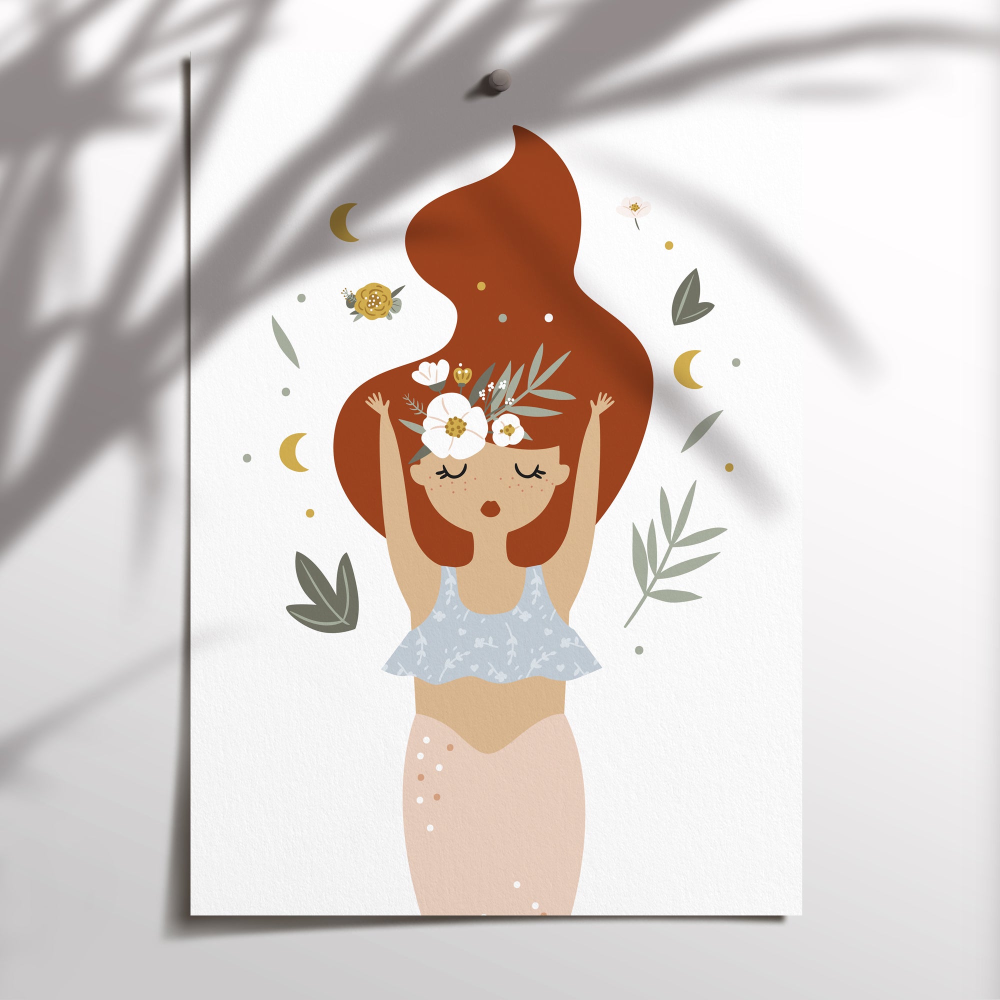Mermaid, Moon & Name Print