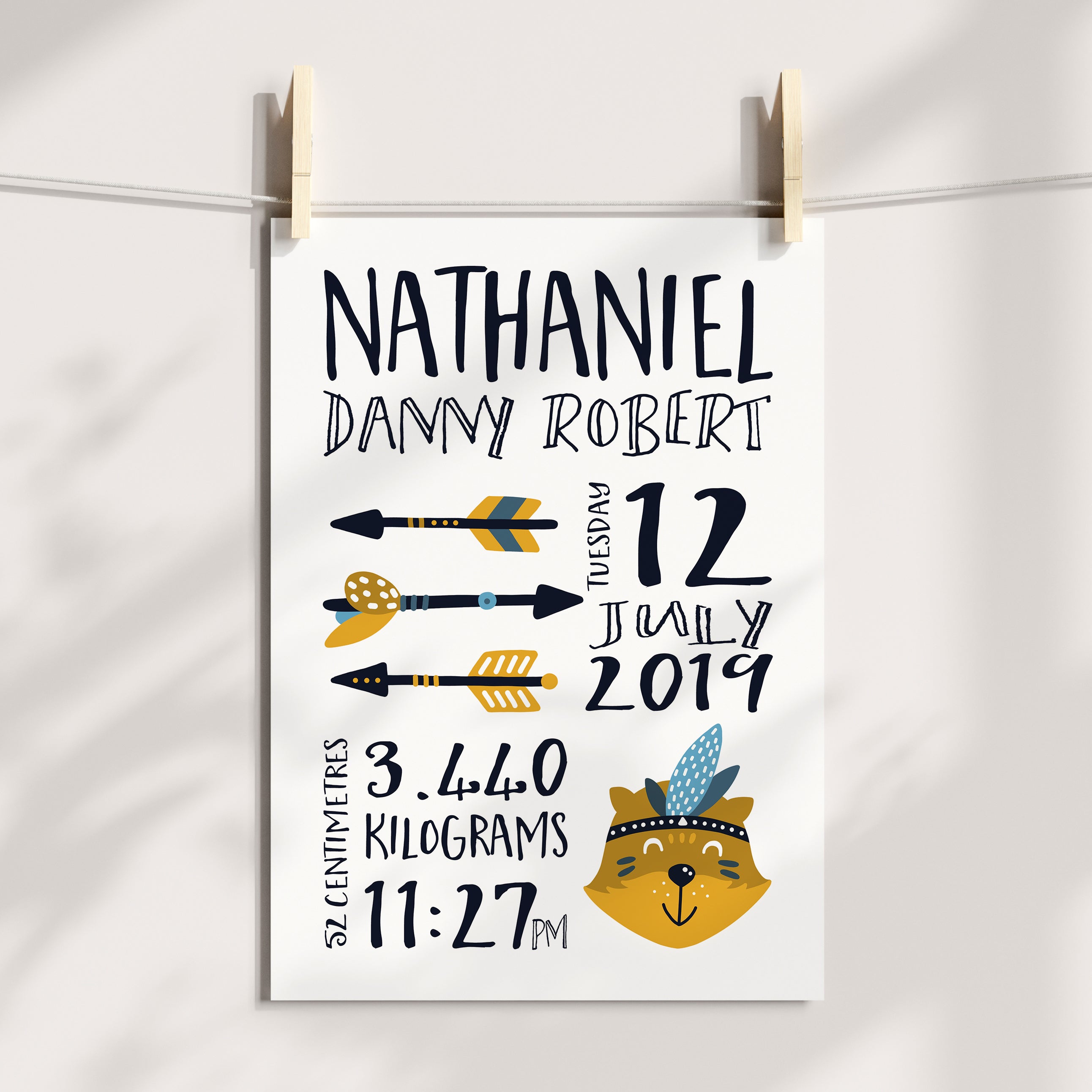 Woodland Bear & Arrows Birth Print