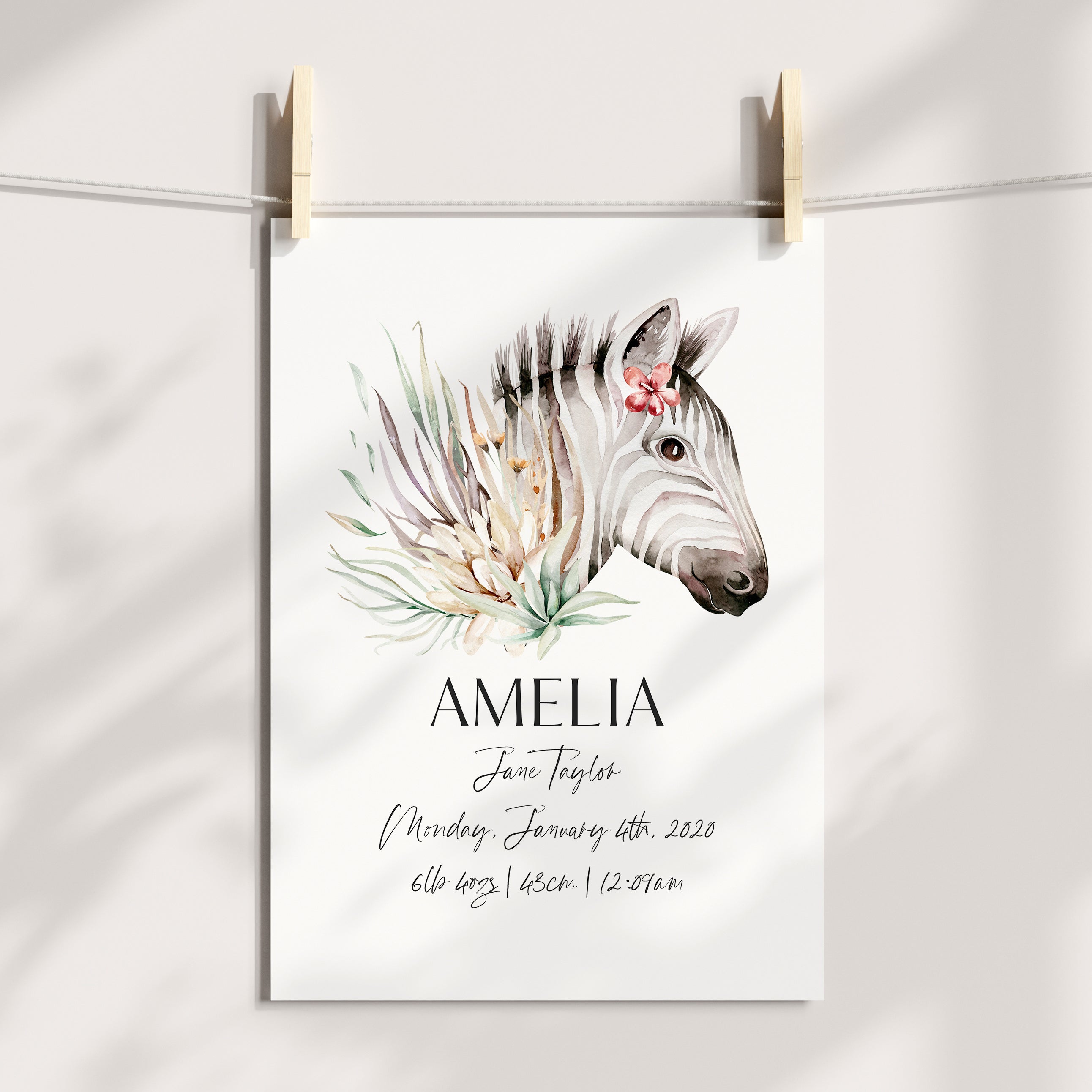 Safari Zebra Birth Print