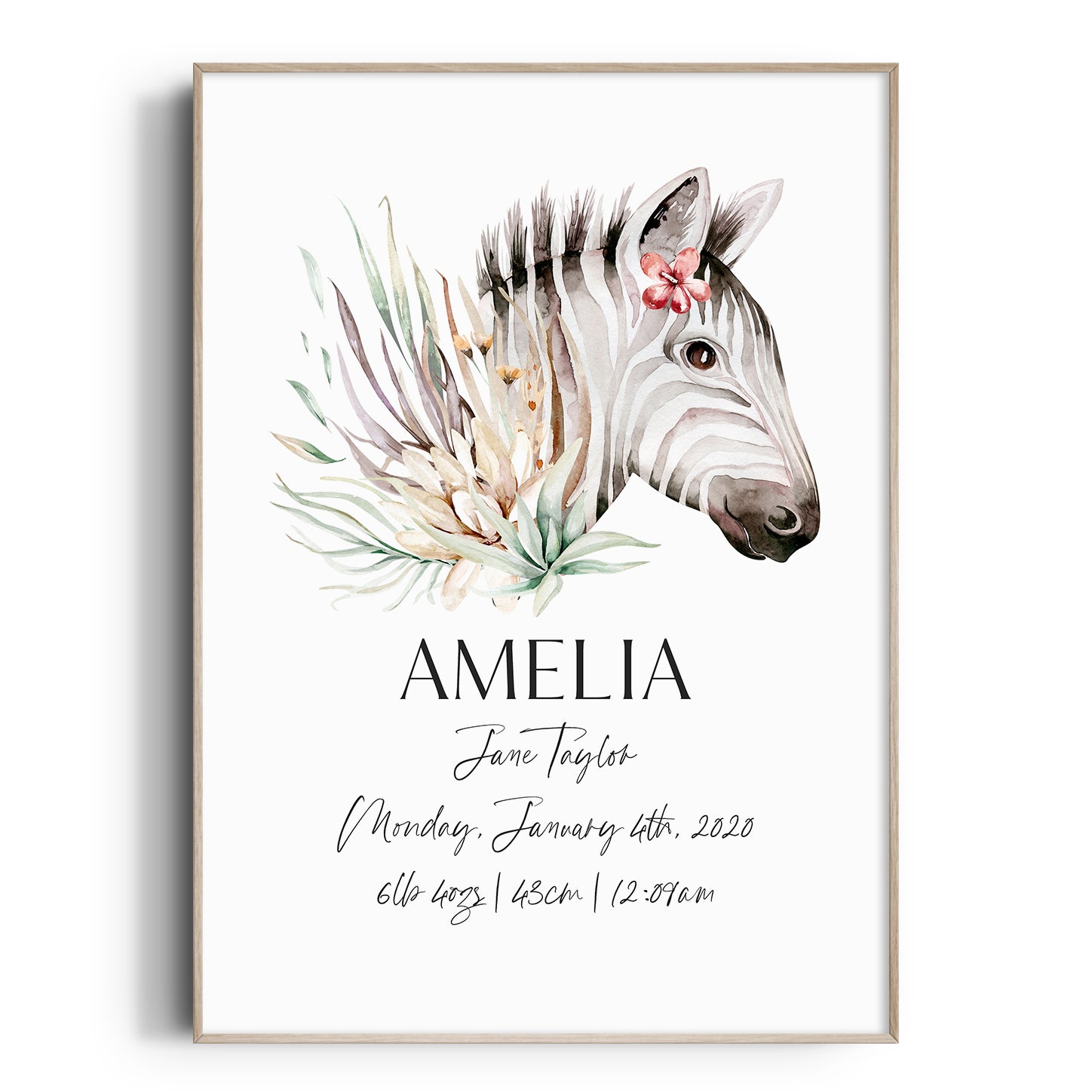Safari Zebra Birth Print