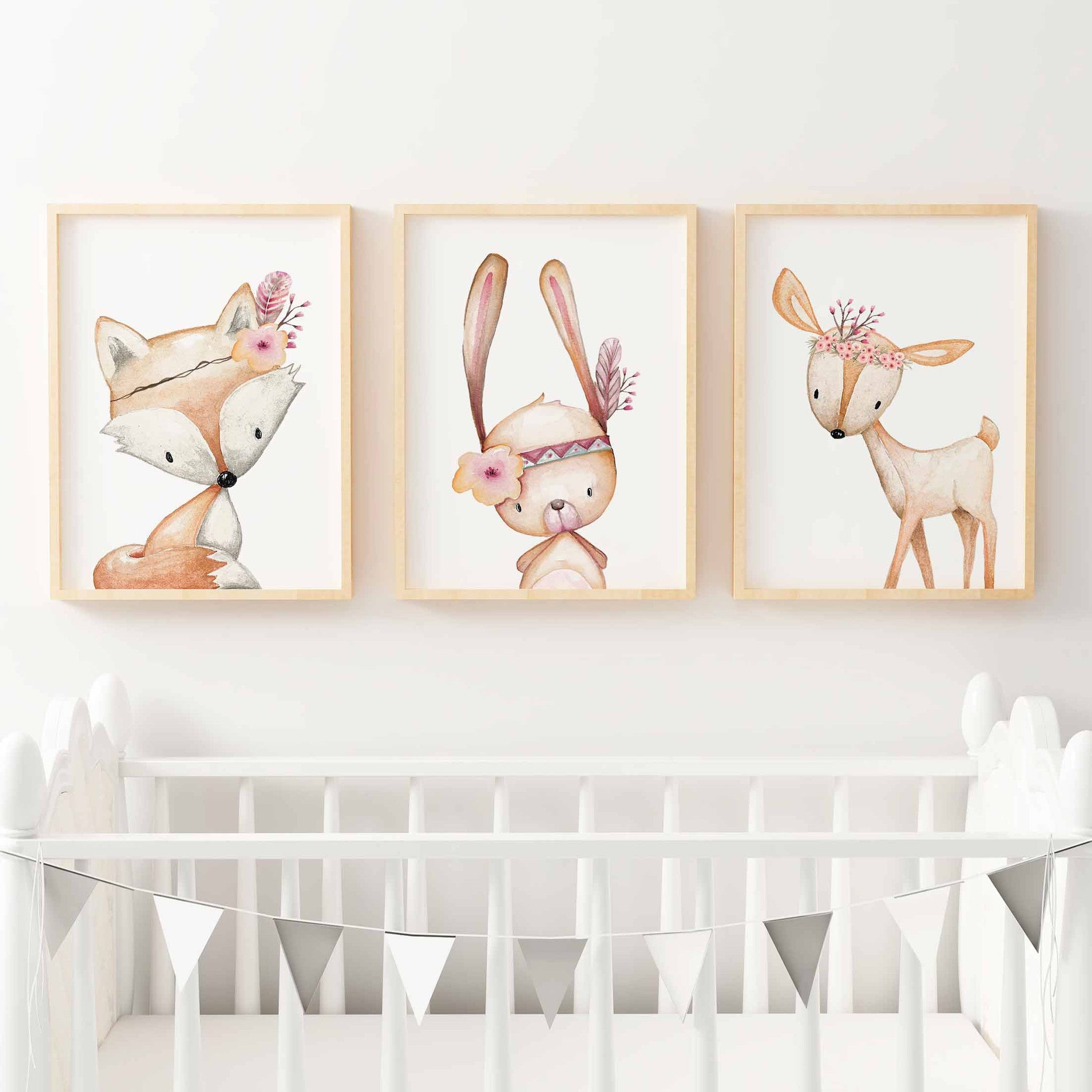 Woodland Animal Nursery Prints, fox, bunny, deer, set of 3