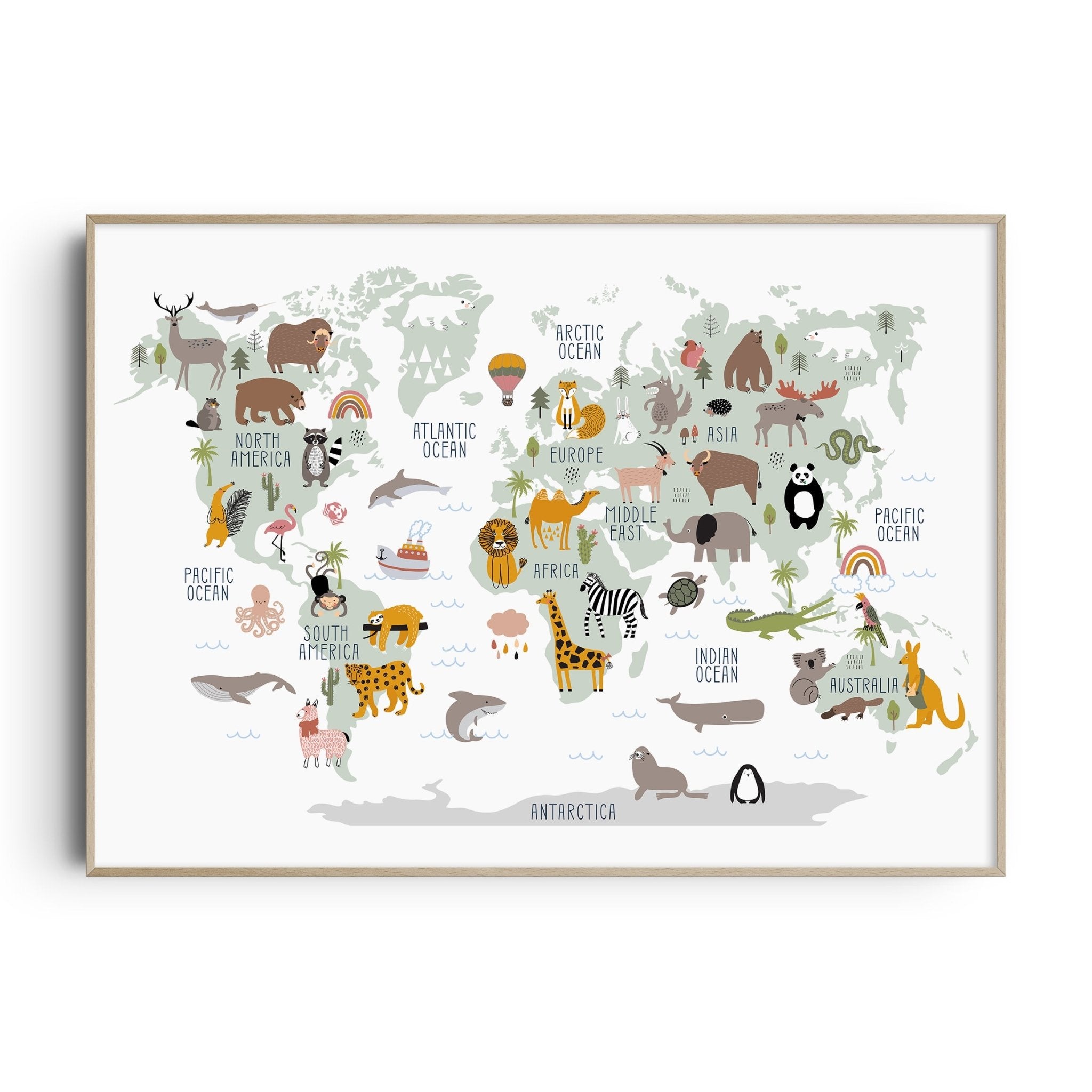 Animal World Map Print