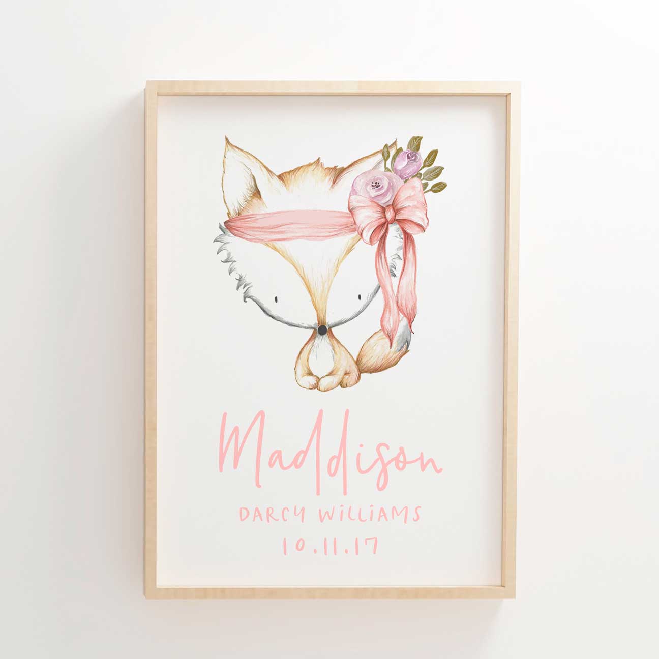 Woodland Floral Boho Fox Birth Print