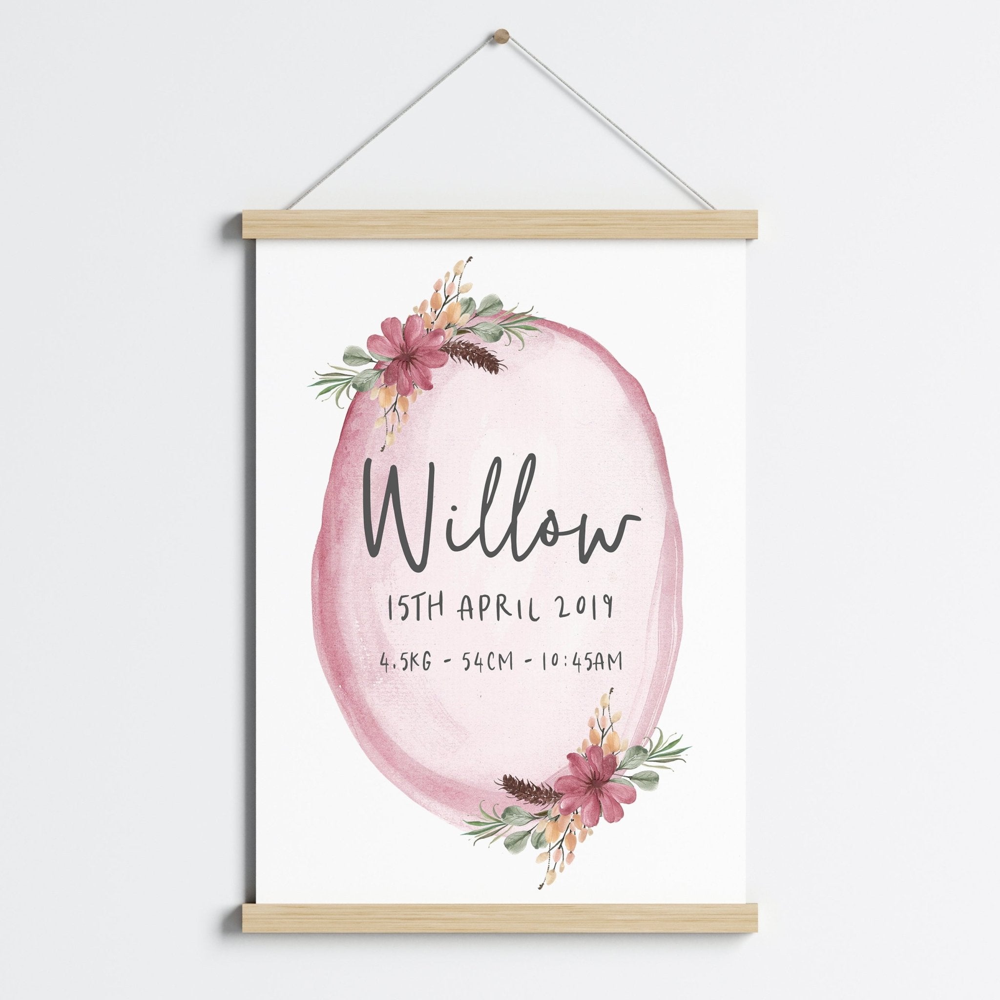 Boho Floral Woodland Birth Print