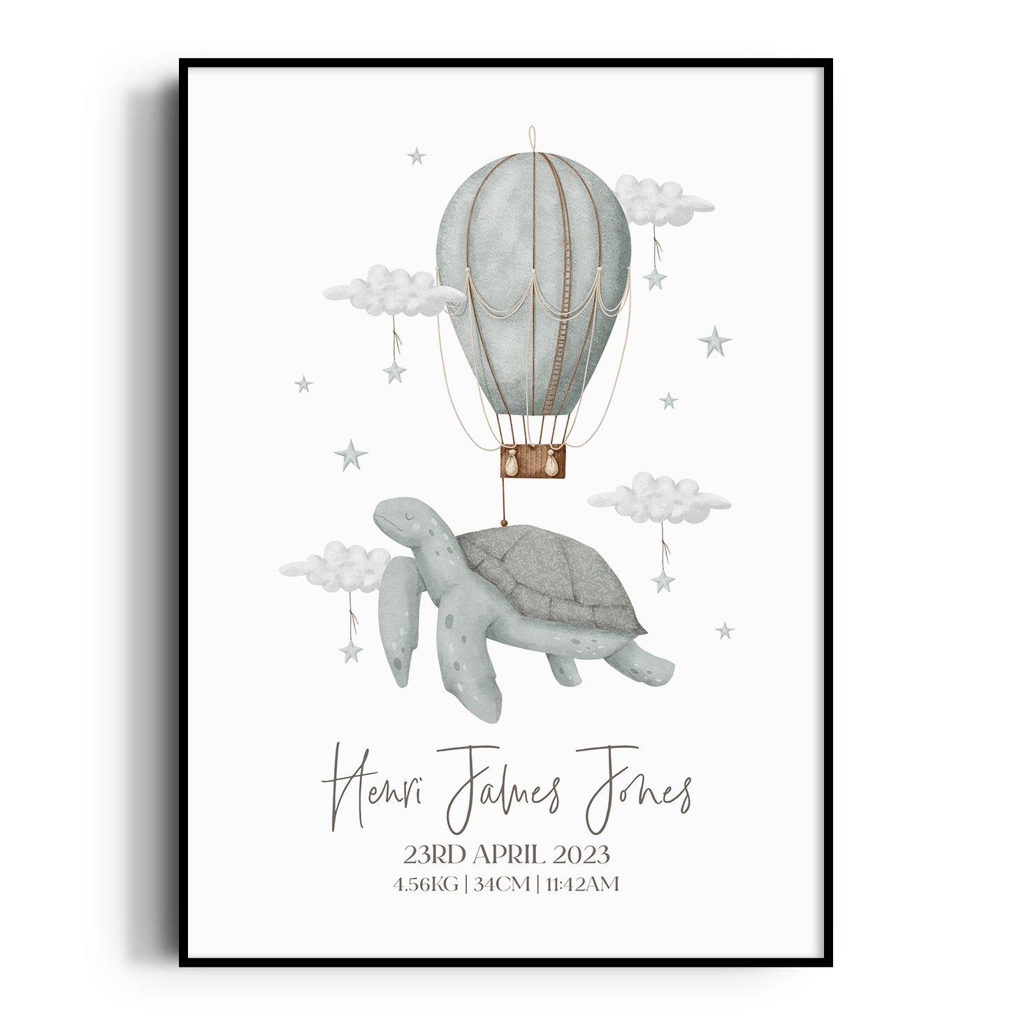 Boho Sea Turtle & Hot Air Balloon Birth Print