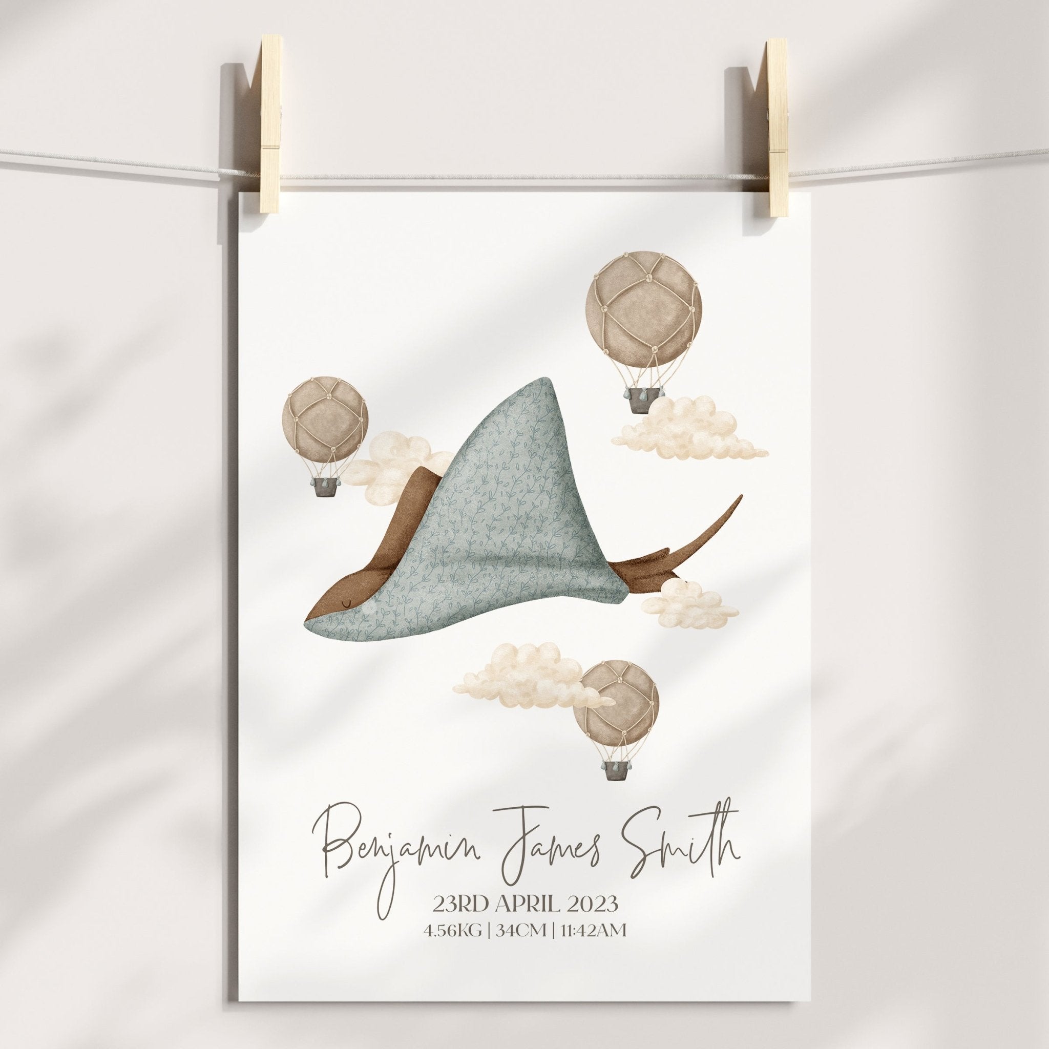 Boho Stingray & Hot Air Balloon Birth Print