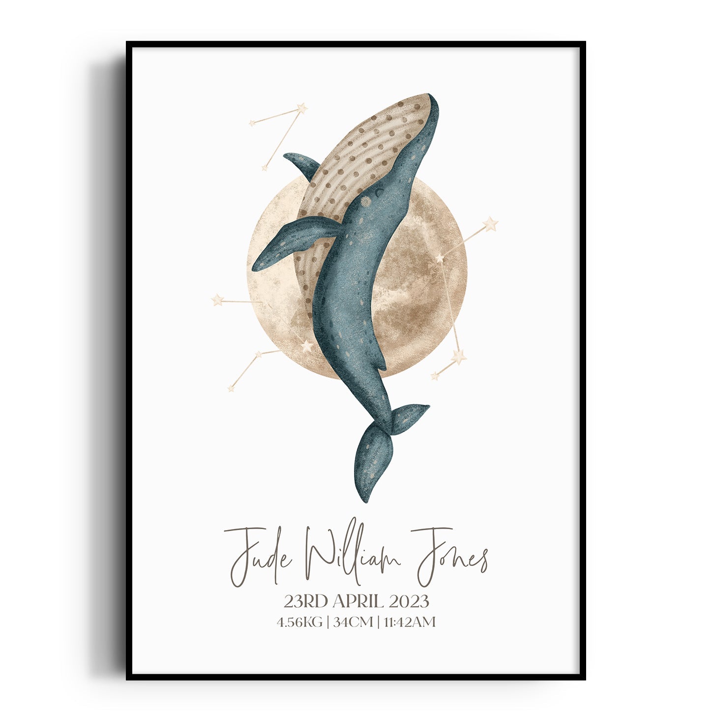 Boho Whale Birth Print
