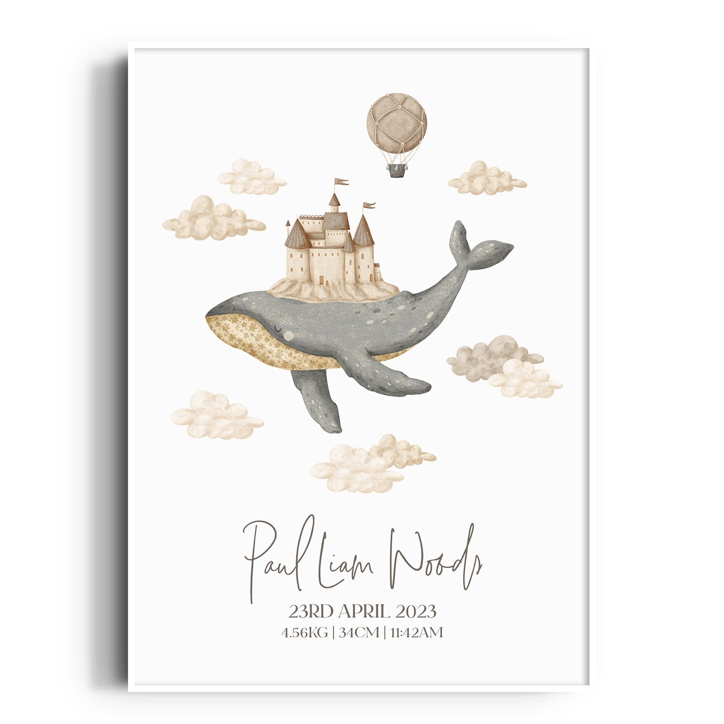 Boho Whale & Castle Birth Print
