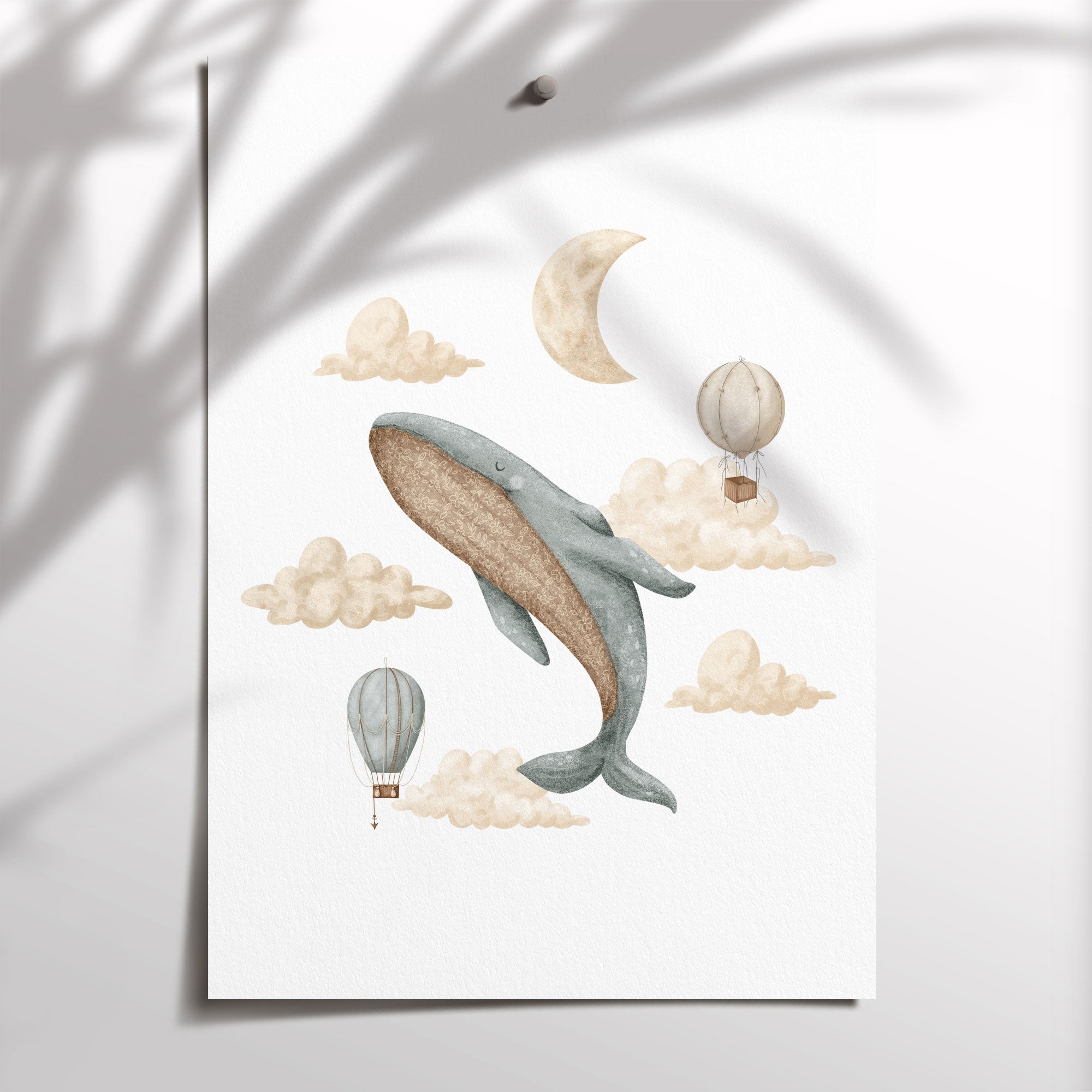 Boho Whale & Hot Air Balloon Print