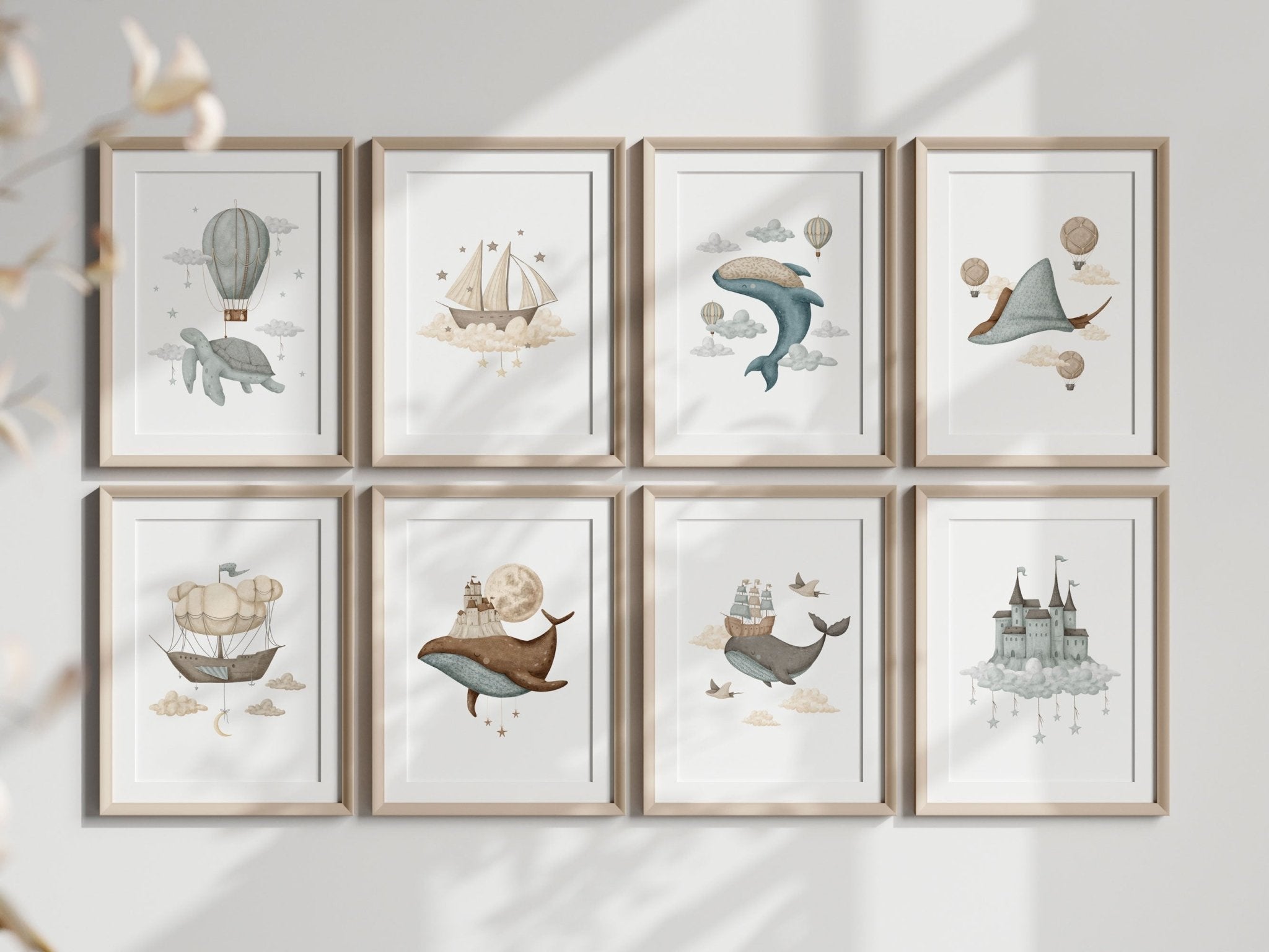 Boho Whale & Ship Print