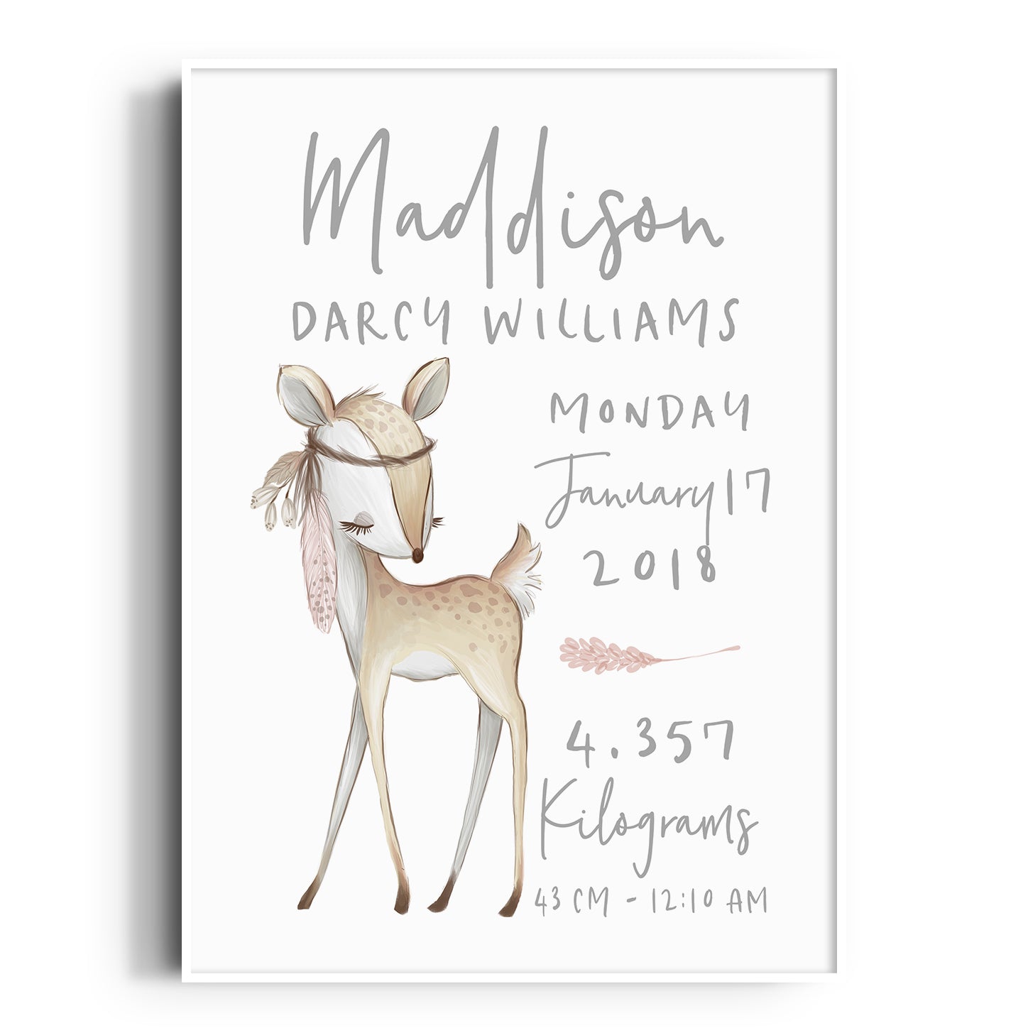 Boho Woodland Deer Birth Print