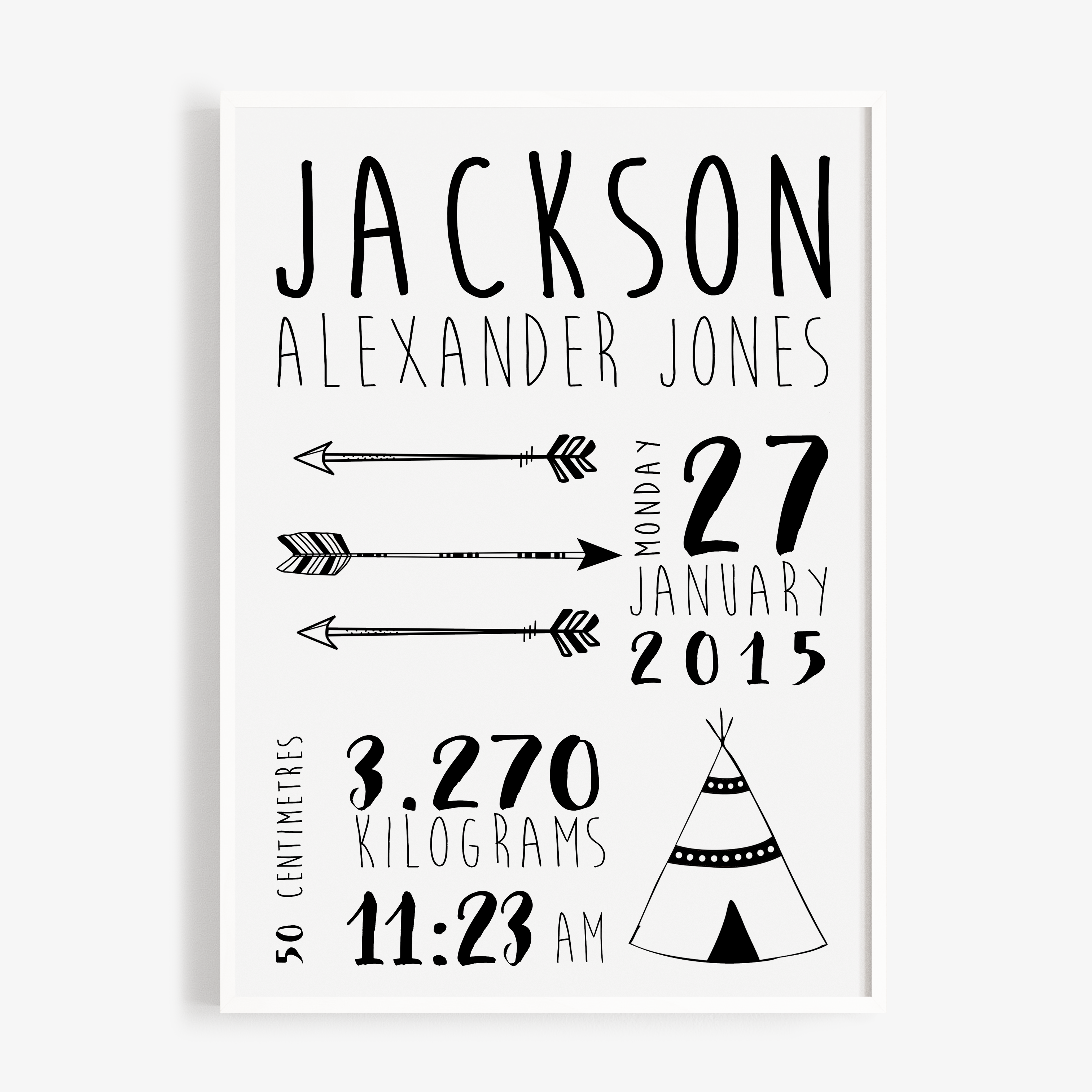 Teepee and Arrows Birth Print