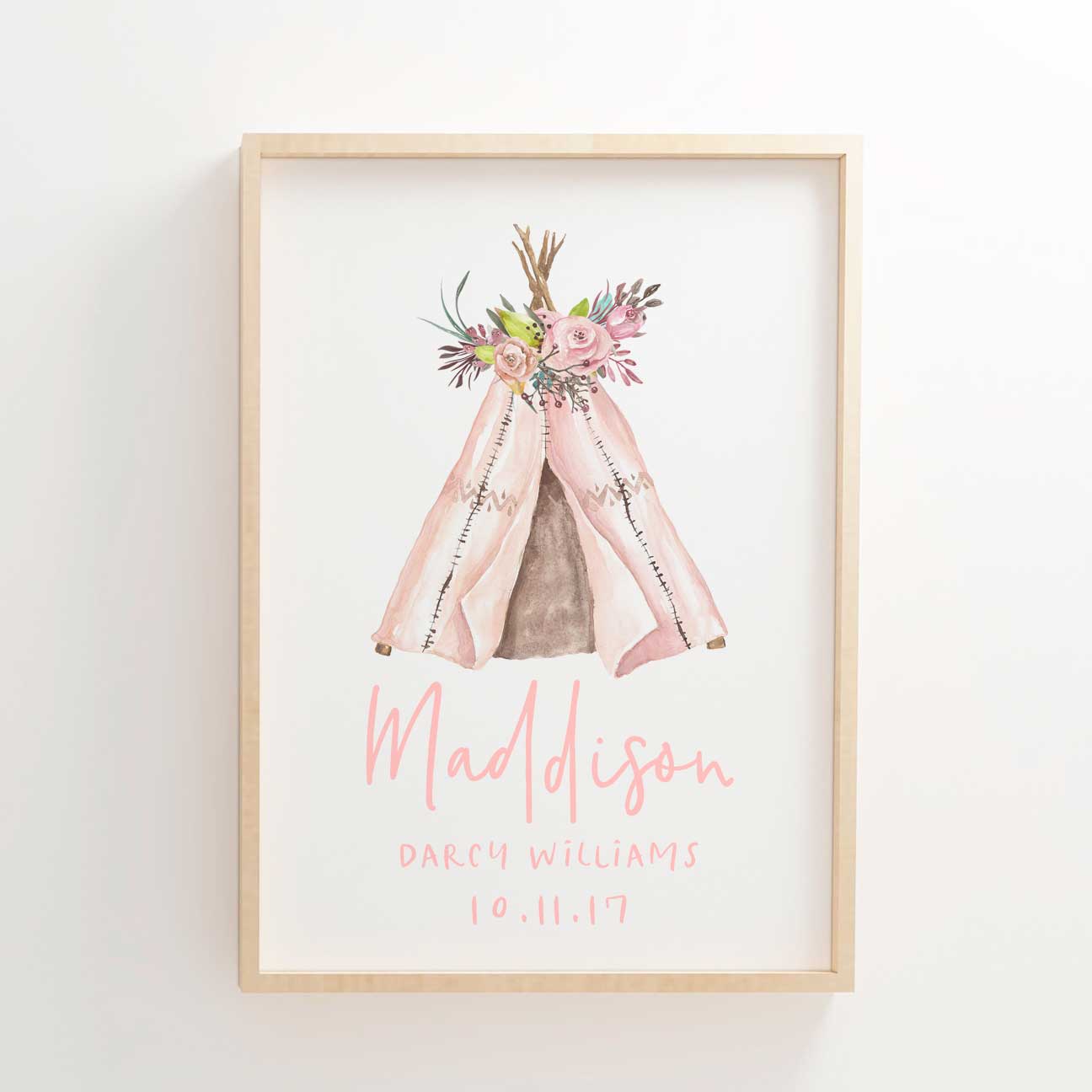 Floral Boho Tribal Teepee Birth Print